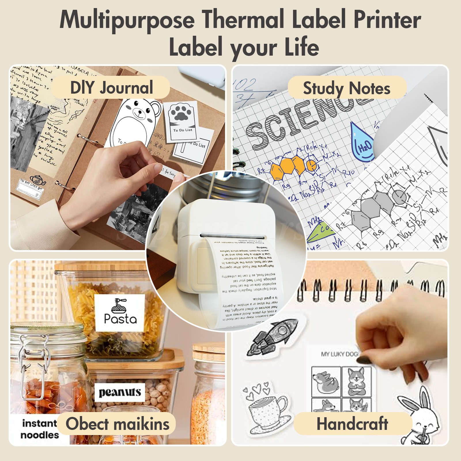 Portable Inkless Thermal Label Printer Bluetooth Mini Sticker Maker for Student