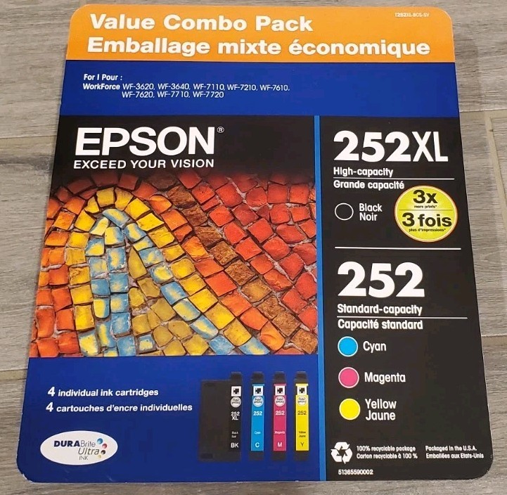 Epson 252XL Black & 252 Color Ink Cartridge Value Combo Pack 02/2026