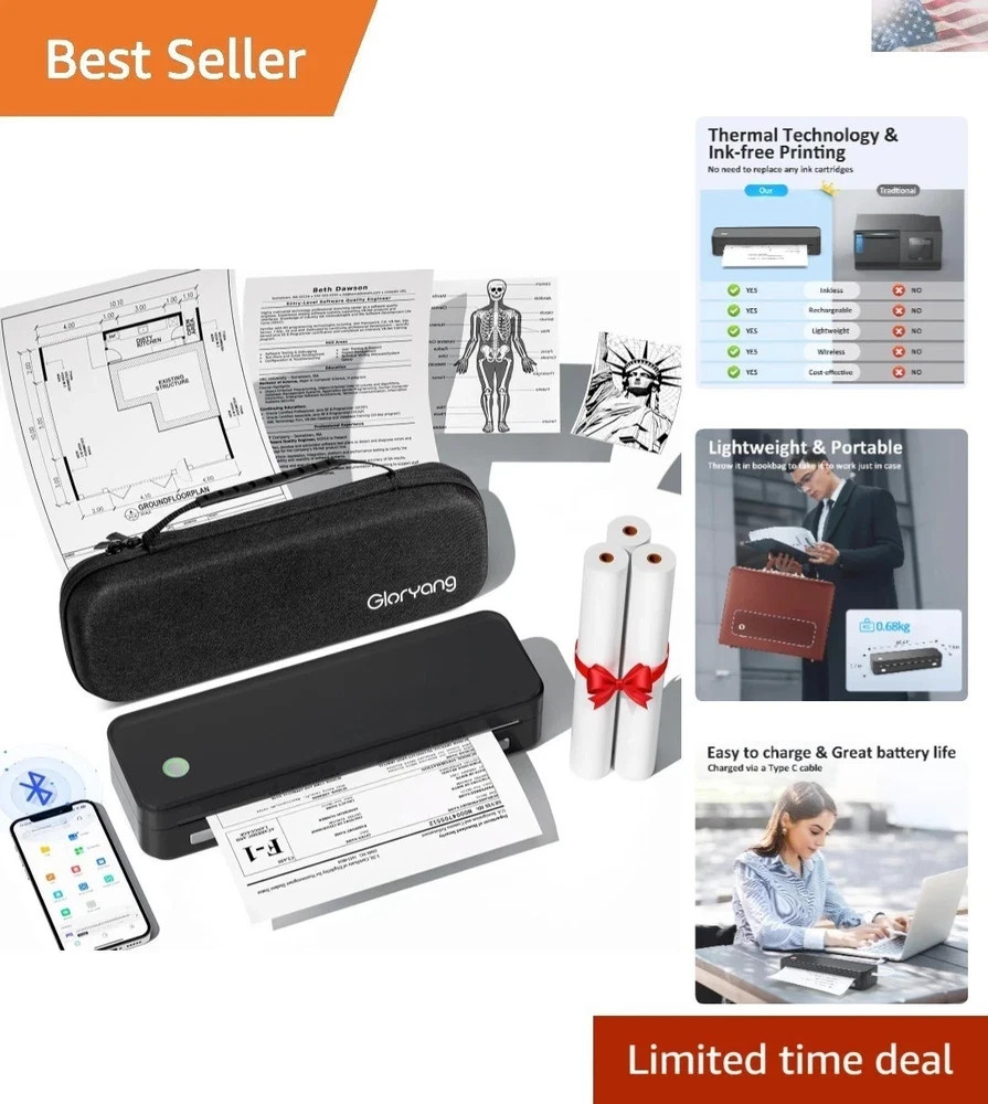 Inkless Portable Printer for Travel, Wireless Thermal Printer Supports 8.5 x …