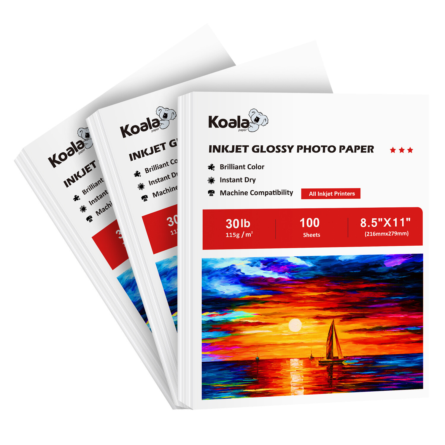 300 Sheets Koala Glossy Printer Paper 8.5×11 30lb 115g Thin Inkjet Photo Paper