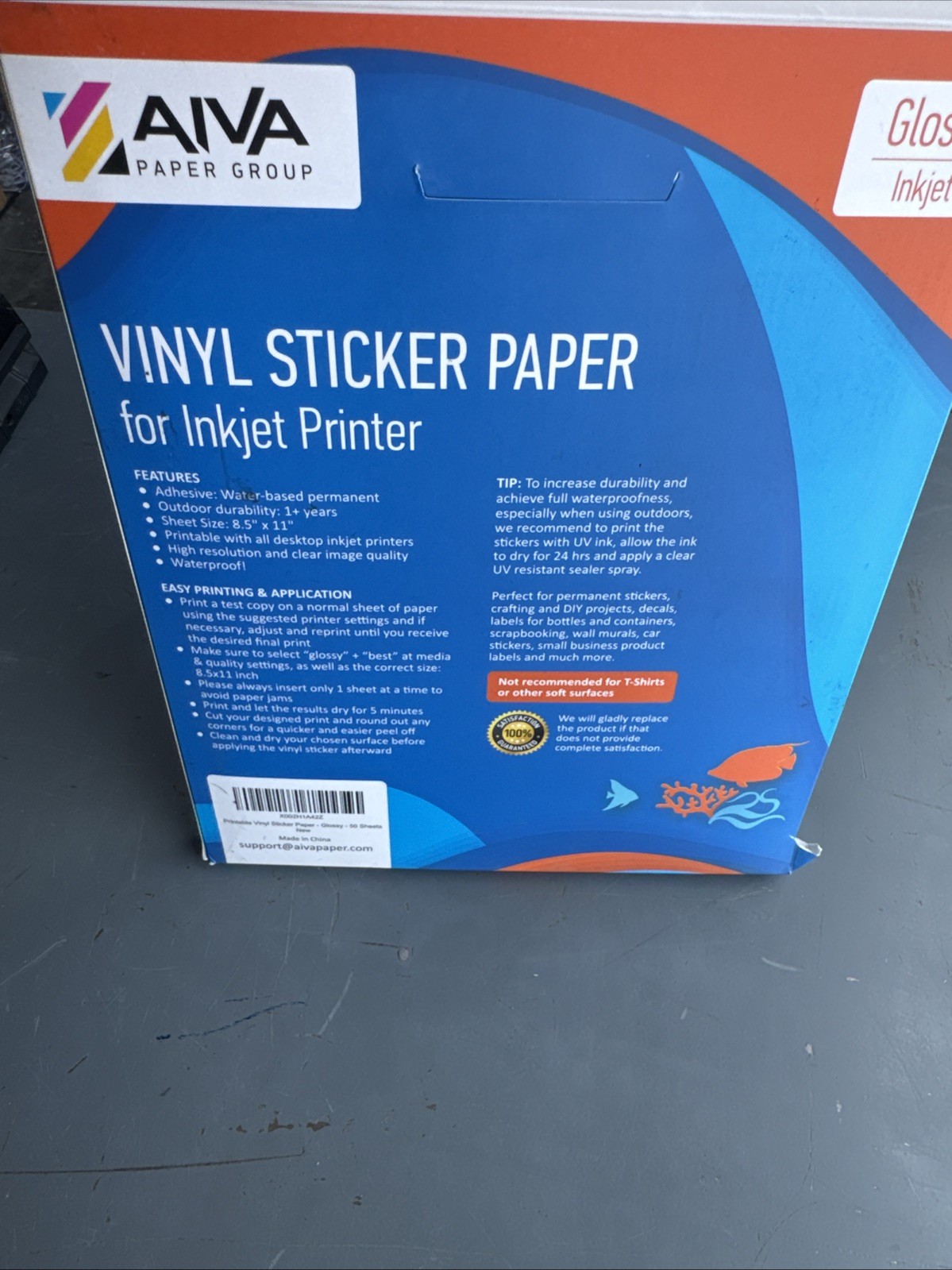 8 1/2 X 11 in 50 Sheets Of Vinyl Sticker Paper Glossy Inkjet 100 Microns Thick