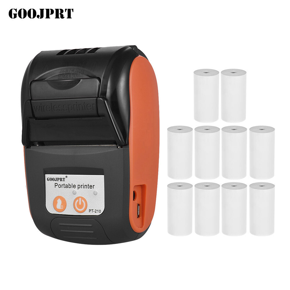 GOOJPRT PT-210 Portable Thermal Printer 58mm with 10 Paper Rolls W6R7