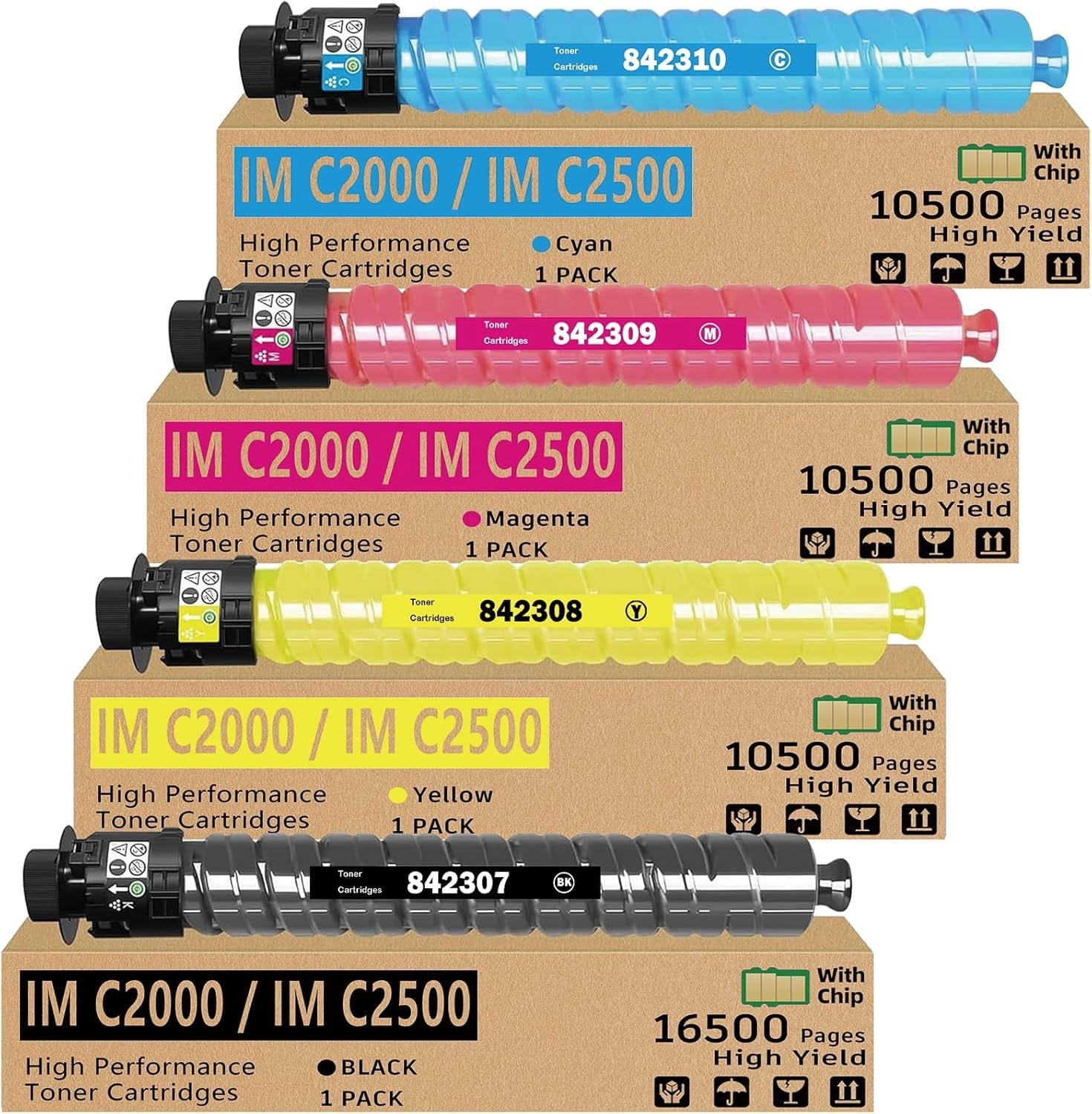 Compatible w/ Ricoh IM C2000 IM C2500 Toner Set 4 Pack w Chip High Yield NEW