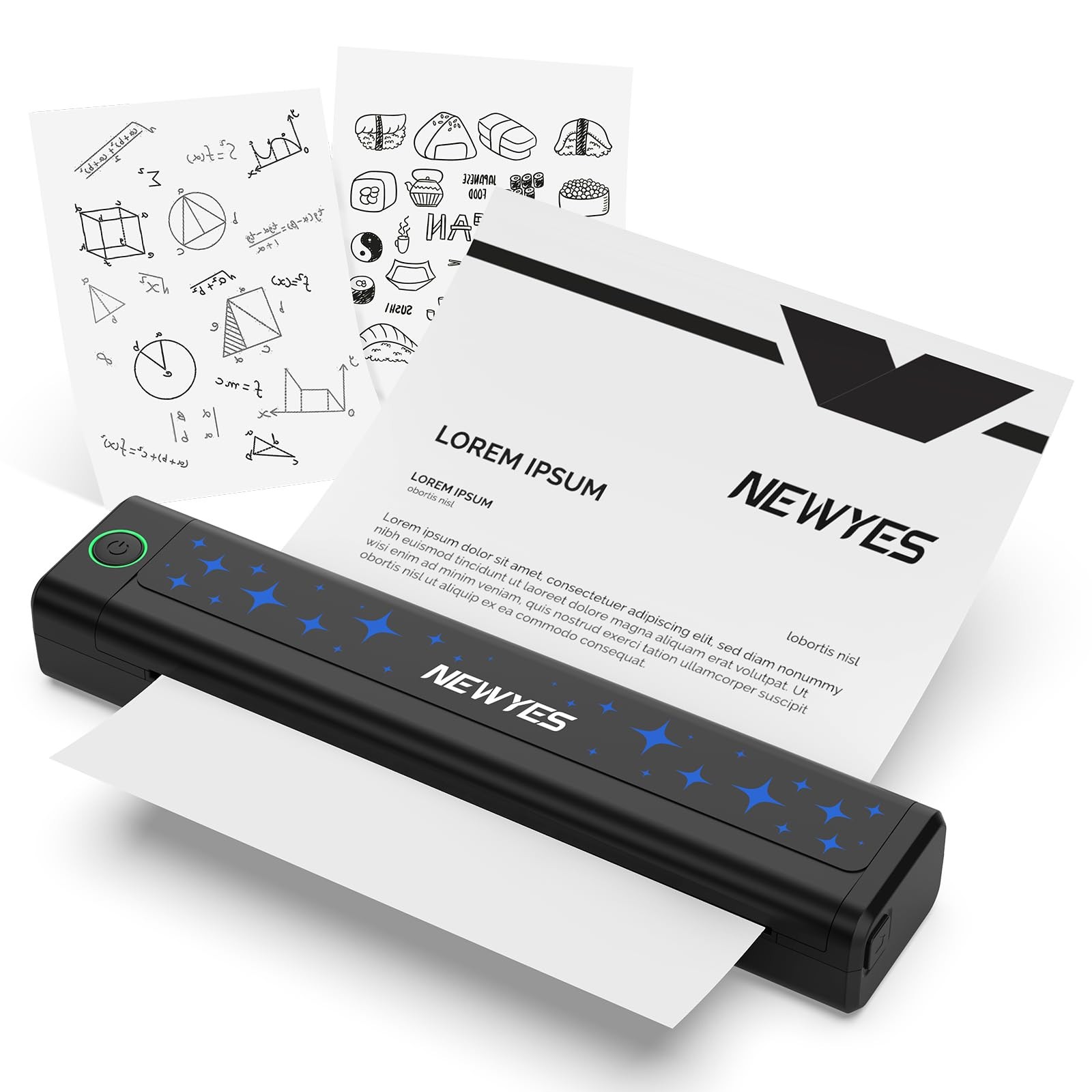 NEWYES A4 Thermal Mobile Printer Bluetooth Inkless Portable Lightweight 2000mAh