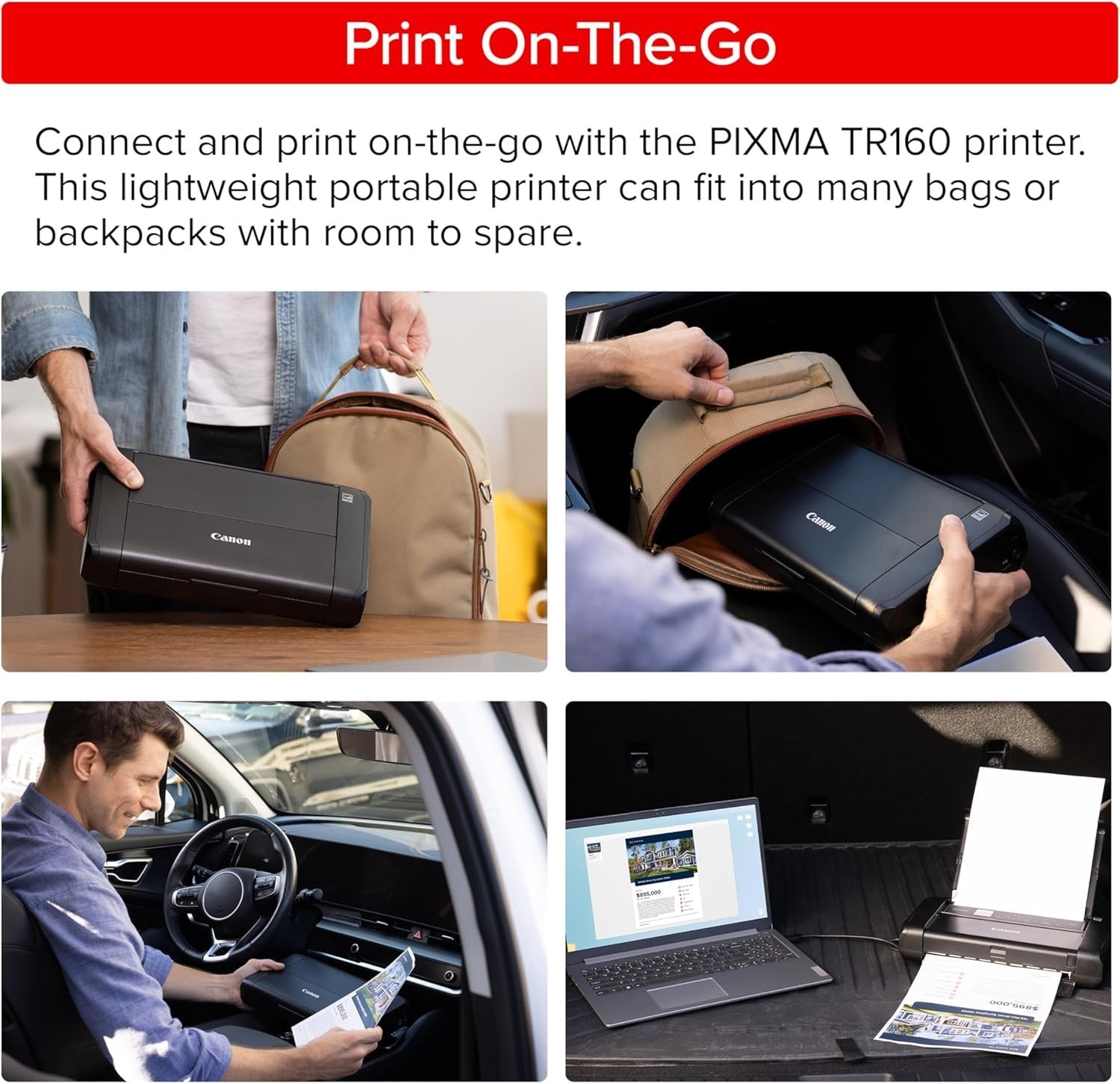 PIXMA TR160 Wireless Portable Printer, 50-Sheet Paper Tray and 1.44″ Display