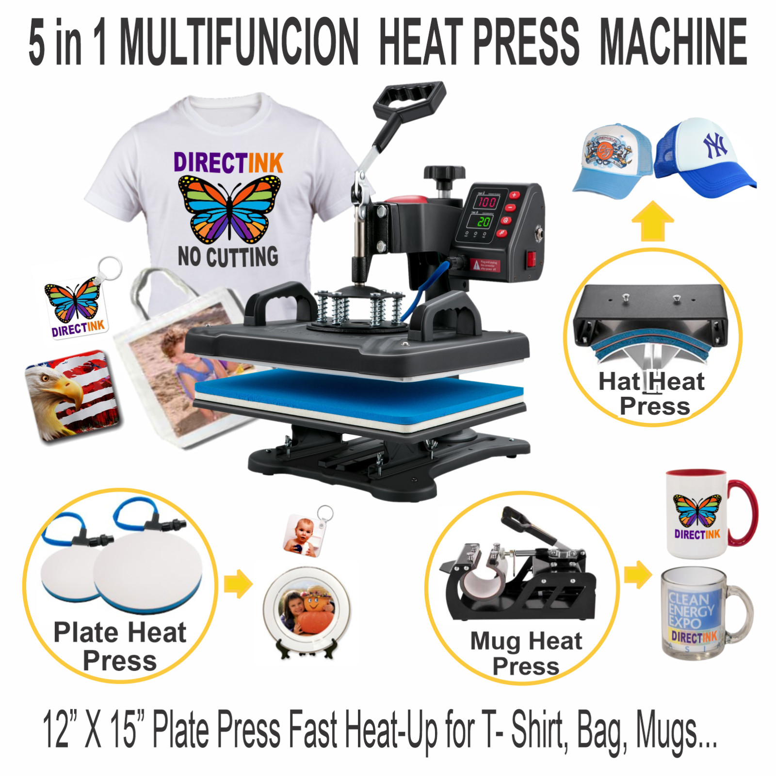 Epson Printer with Sublimation ink Bundle + 5-in-1 Heat Press / DTF T-Shirt Bund