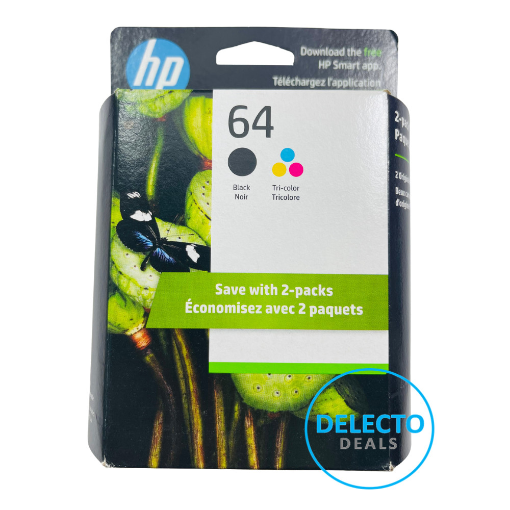 GENUINE 2-Pack HP 64 Black & Tri-color Ink ENVY 7155 7858 X4D92AN NEW Open Box