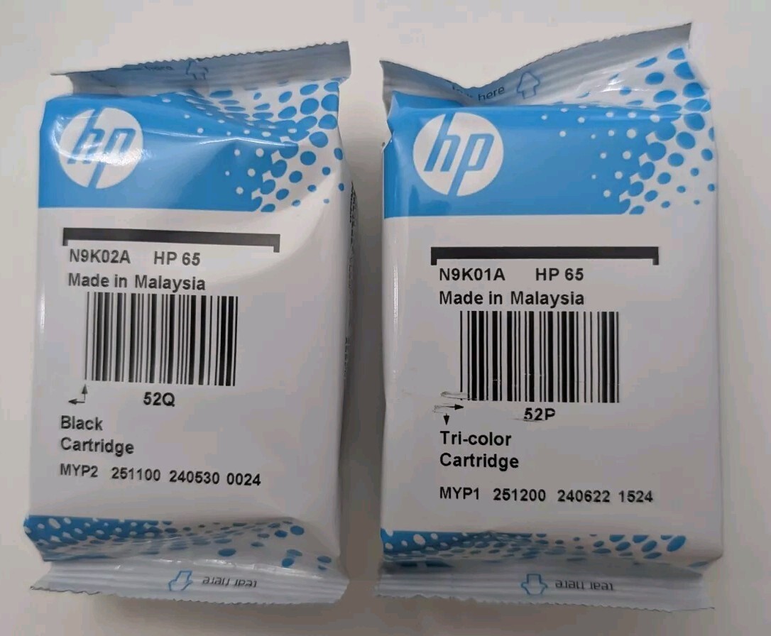 Genuine HP 65 (T0A36AN) Black & Tri Color Original Ink Cartridges Dated May 2026