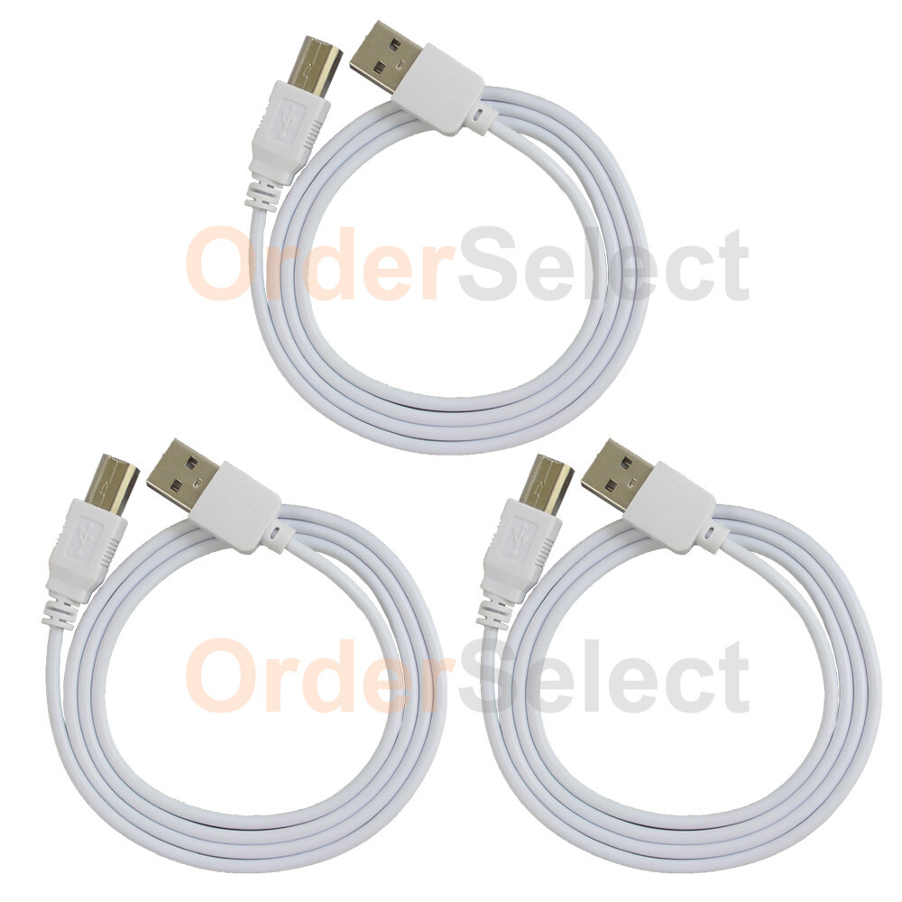 3X For HP CANON DELL BROTHER PRINTER SCANNER CABLE CORD USB 2.0 A-B 3FT WHITE