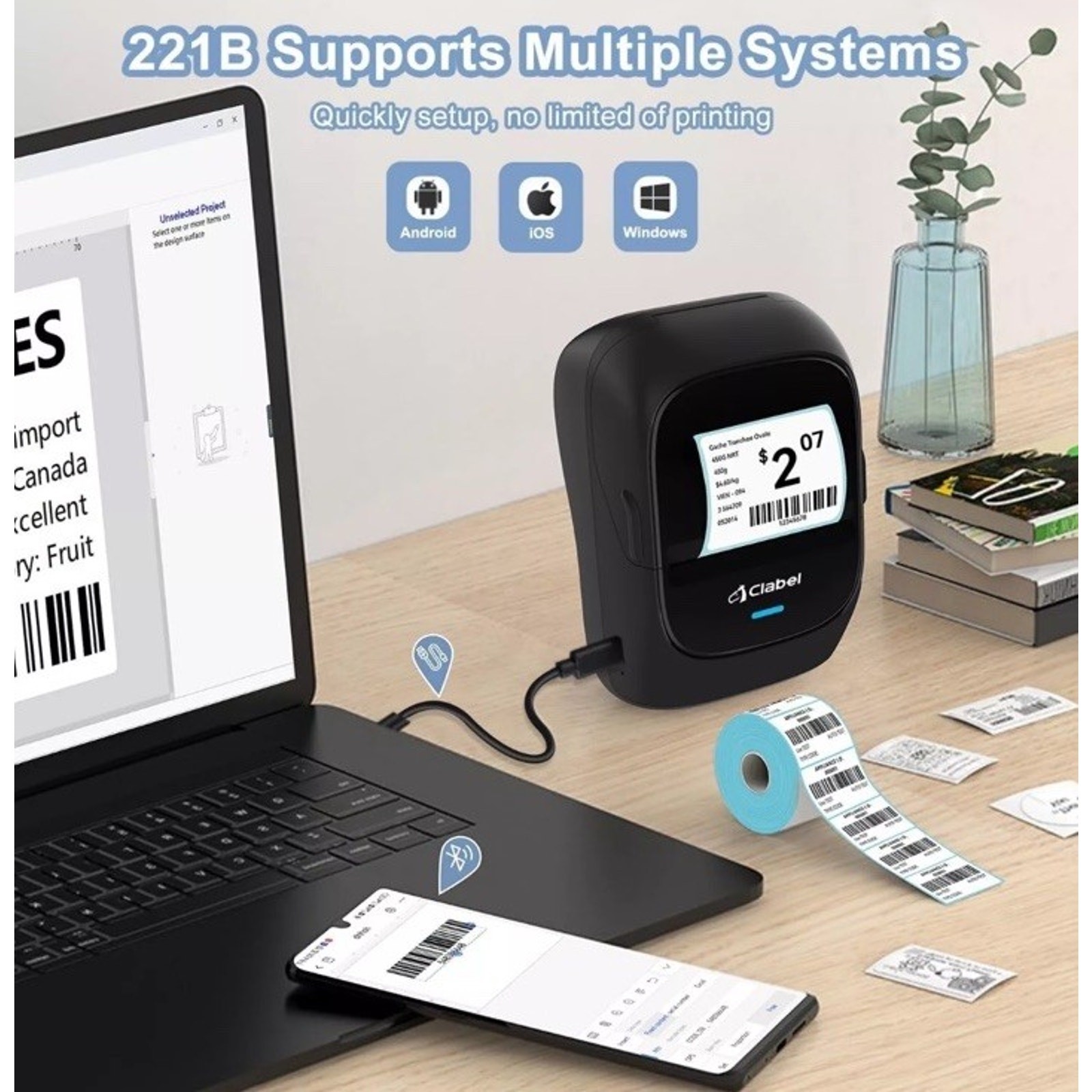 Thermal Portable Bluetooth Label Maker Machine App Templates Labels Sz 78″-1.96″