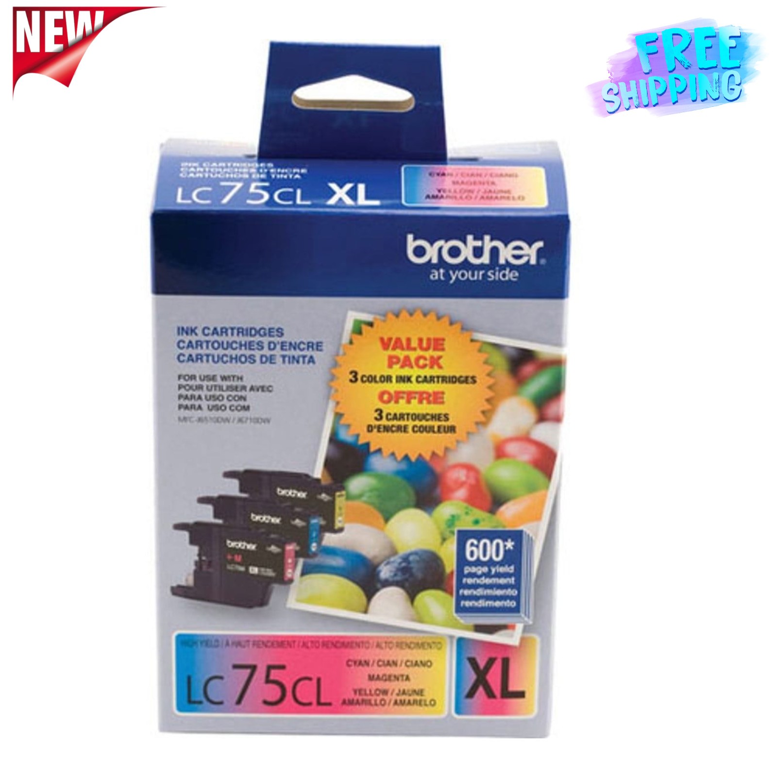Brother Genuine LC753PKS High Yield Color Ink 3-Pack FREESHIP