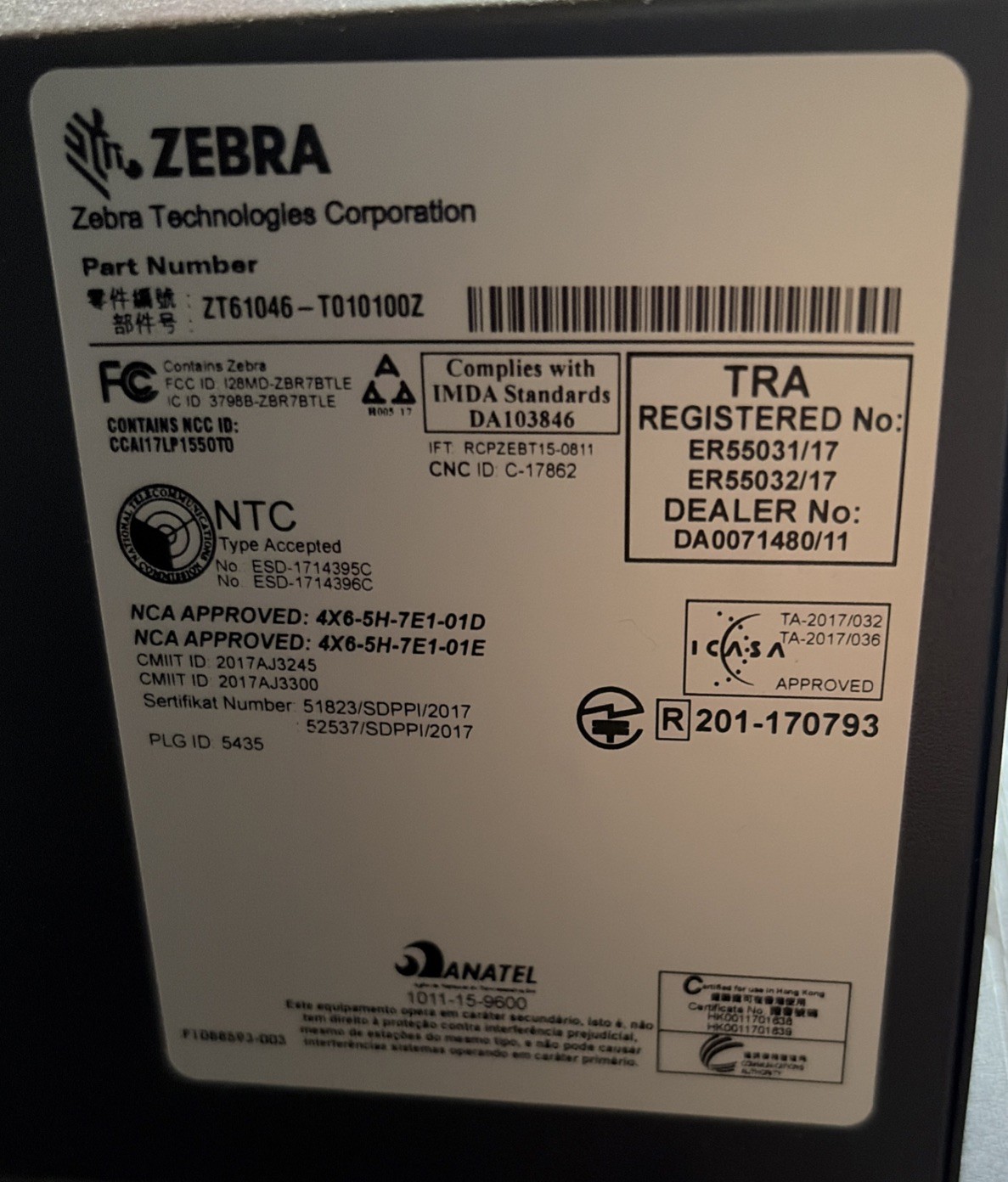 Zebra ZT610 Thermal Label Printer 203 dpi USB, Ethernet ZT61042-T010100Z