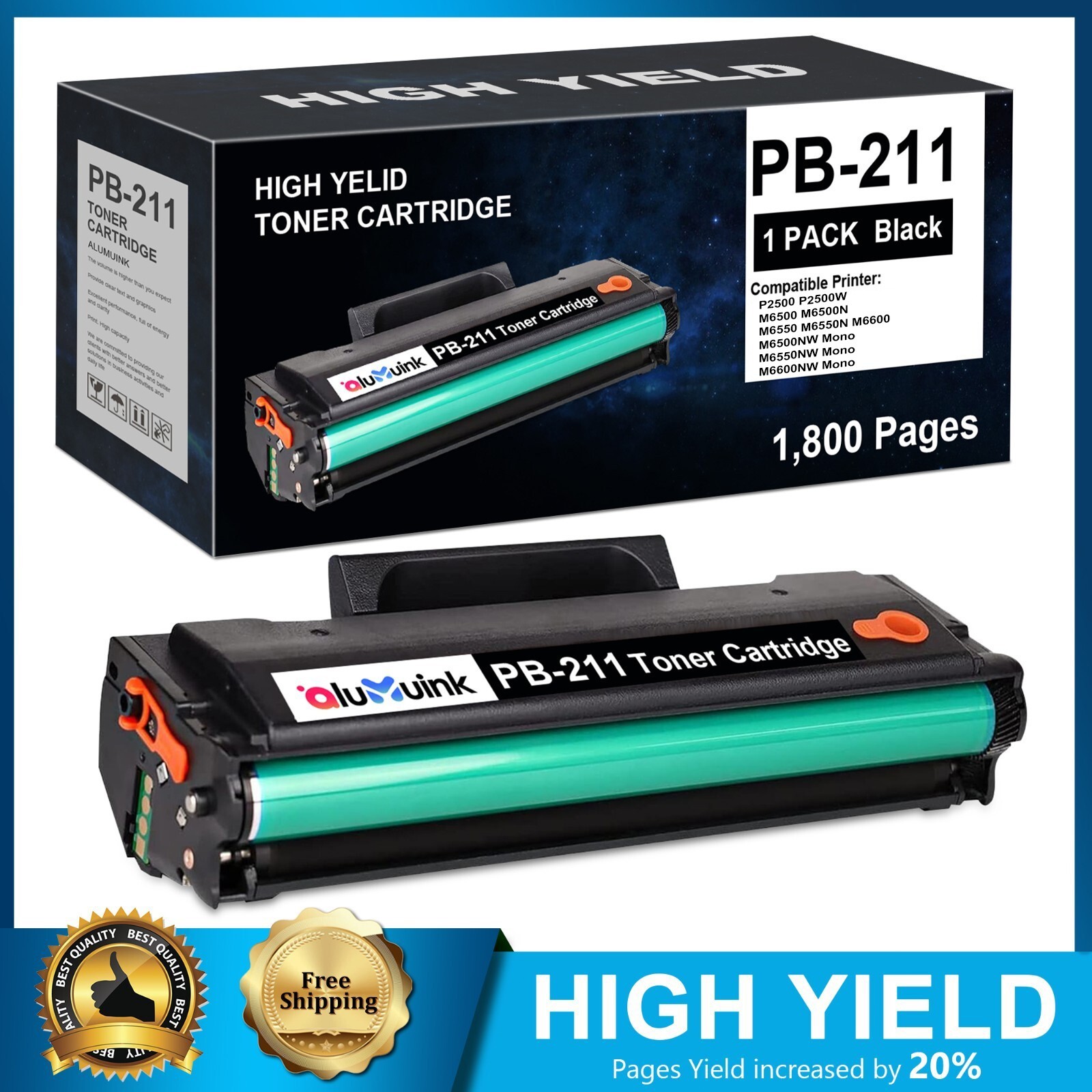 Black PB-211 Toner 1-Pack for Pantum M6500NW P2500 M6550NW P2500W Printers