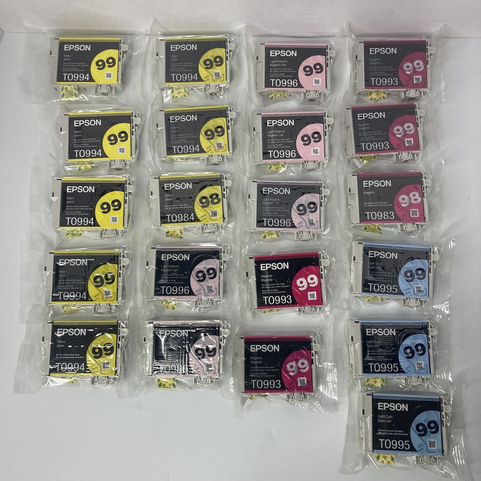 21 Genuine Epson 98/99 ink cartridges -8 Yellow, 5 Light Mag, 5 Mag & 3 Lgt Cyan