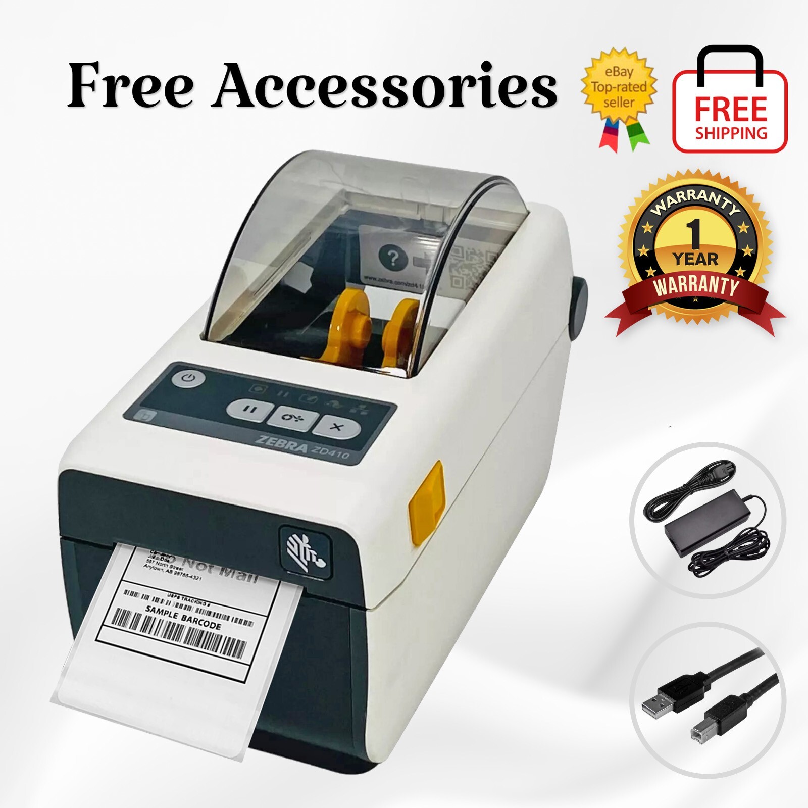 BUNDLE Zebra ZD410 Direct Thermal Barcode Label Printer WiFi USB BT 1YR WARRANTY