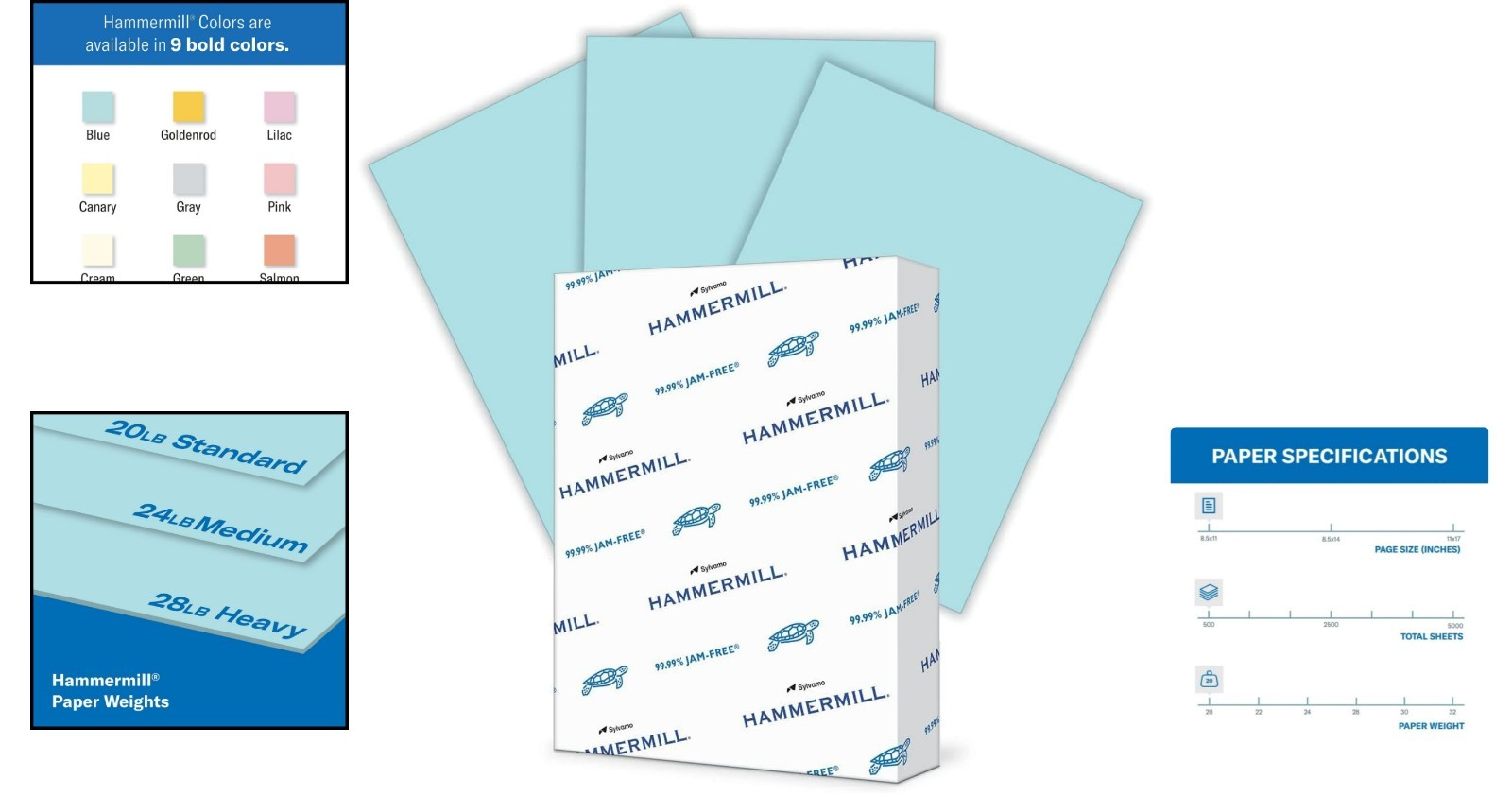 Vibrant 20 lb Blue Colored Paper, 500 Sheets, 30% Recycled – Jam-Free Efficiency