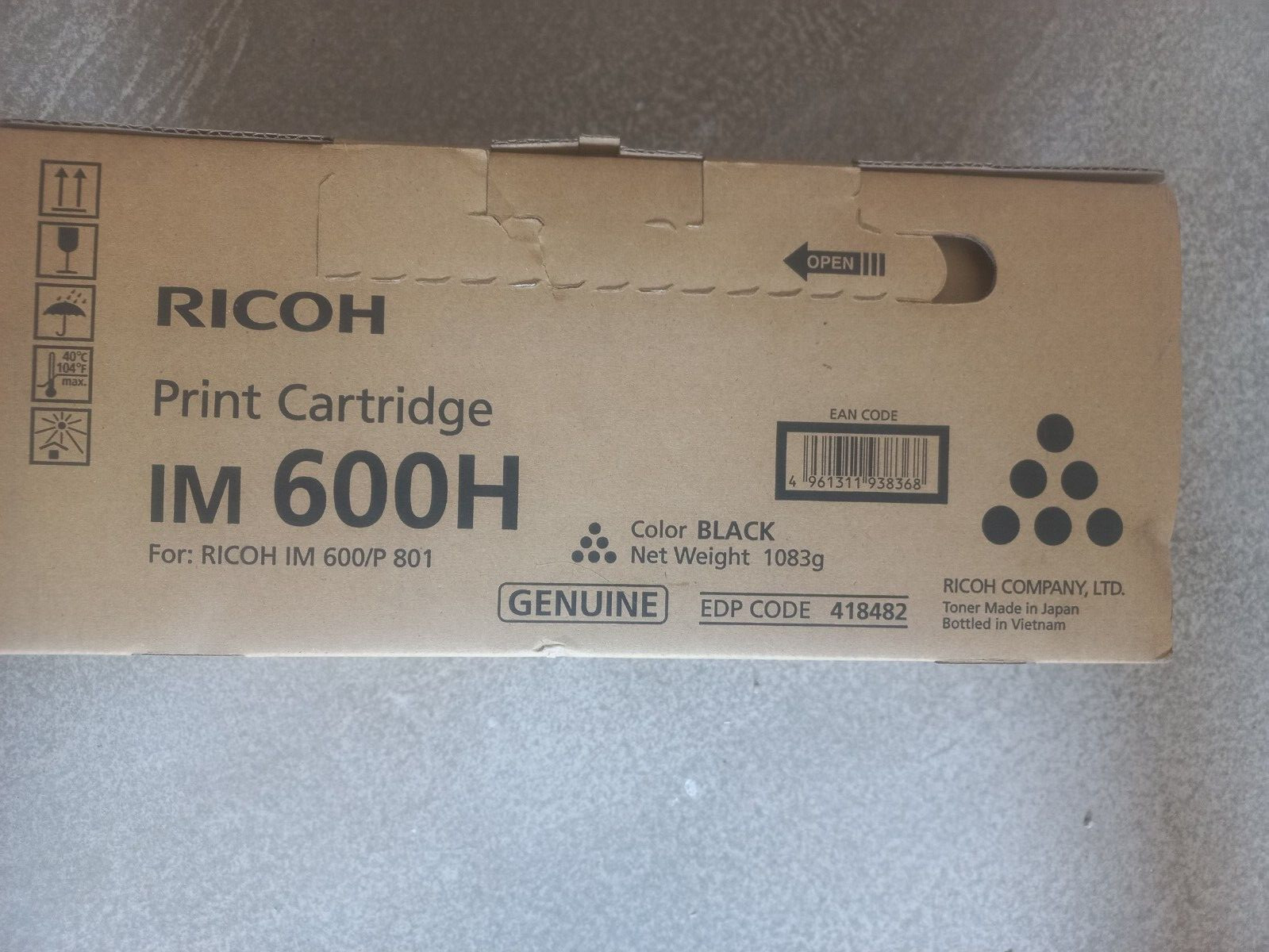 GENUINE RICOH IM 600H BLACK Toner 418482 P 801 HIGH YIELD 40,000 PGS