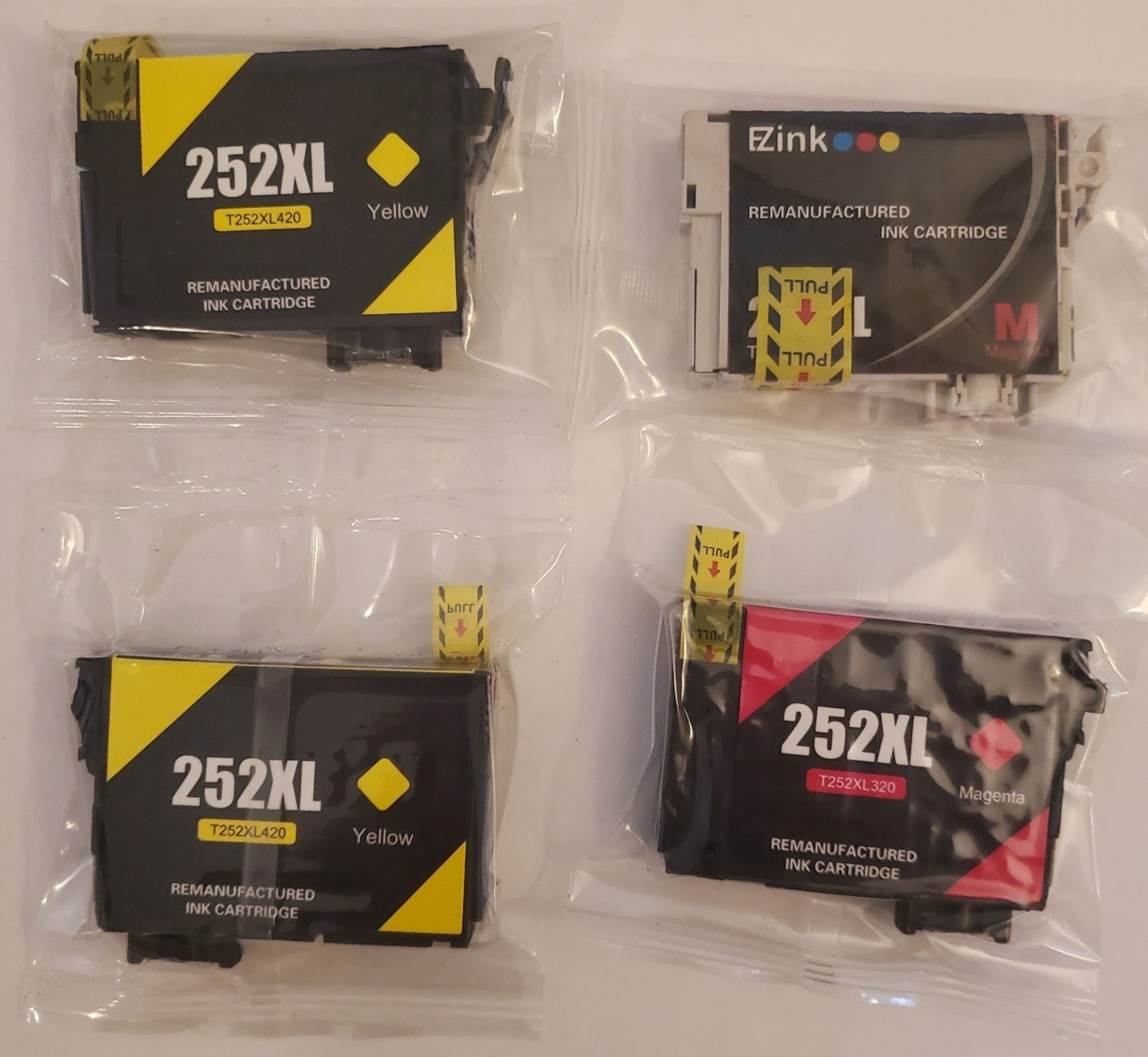 252XL Replacement Ink Cartridges for Epson, 2 Yellow, 2 Magenta New Sealed