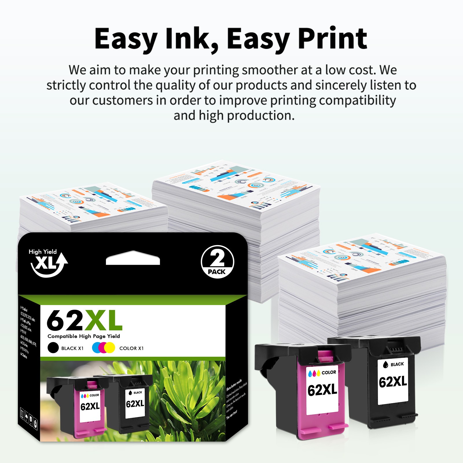 #62XL (C2P05AN) Black & #62XL (C2P07AN) Color Ink for HP Envy 7645 7640 5545 lot