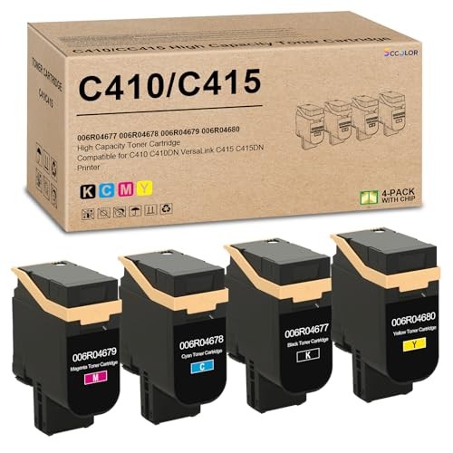 [4 Pack BCMY] C410 C415 Toner Cartridges High Yield for Xerox 006R04677 Printers