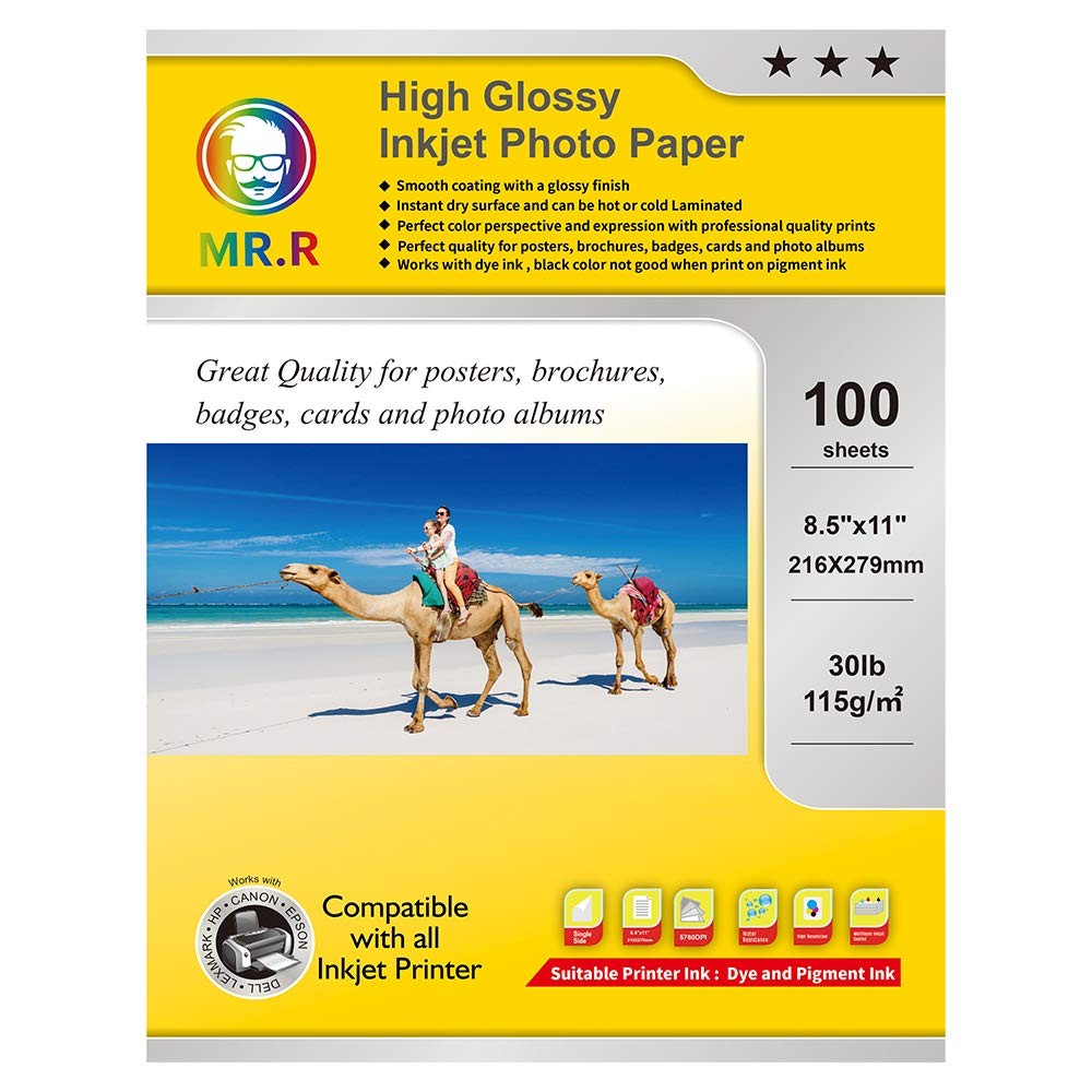 100 Sheets 8.5×11 Inch Single Side High Glossy Inkjet Photo Paper 115gsm