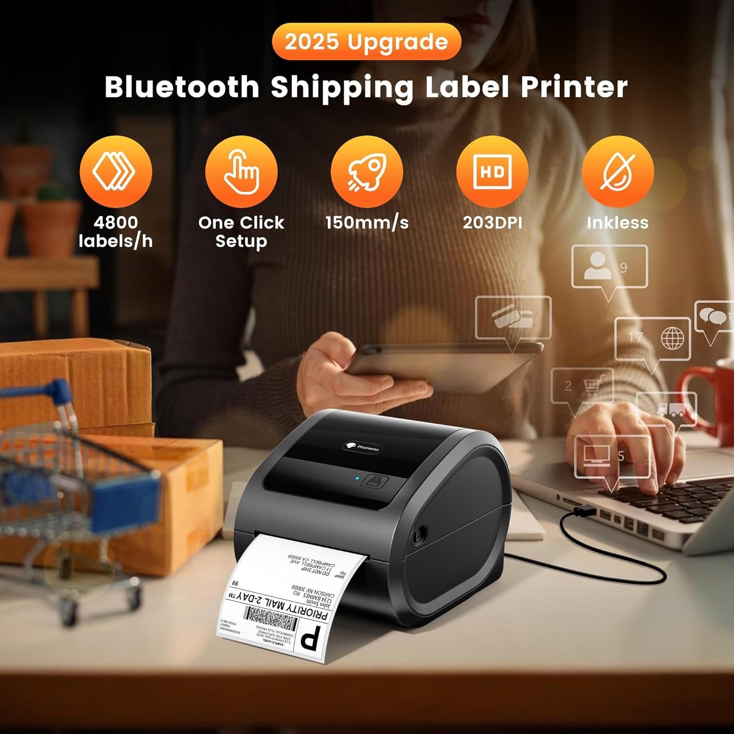Phomemo Bluetooth Thermal Label Printer 4×6 Wireless Shipping Label Printer Lot