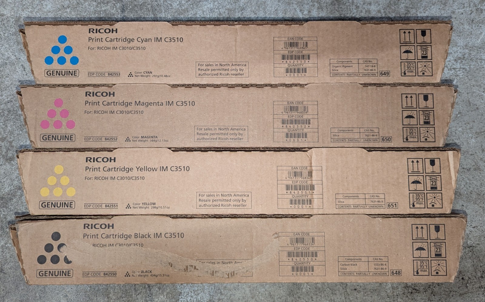Genuine Ricoh IM C3510 842550/51/52/53 CMYK Toner Cartridges Ricoh/Savin/Lanier