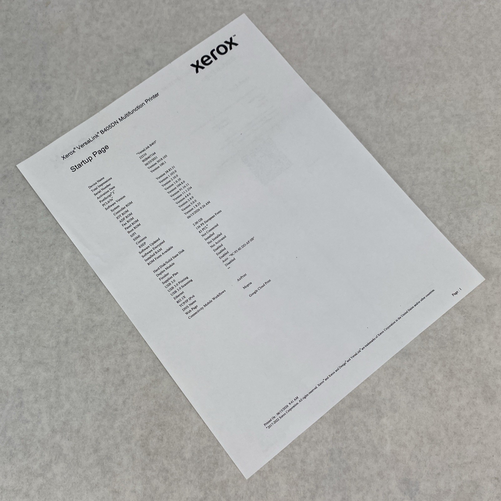 Xerox VersaLink B405 Monochrome B&W Multifunction Printer B405DN – Lot of 2