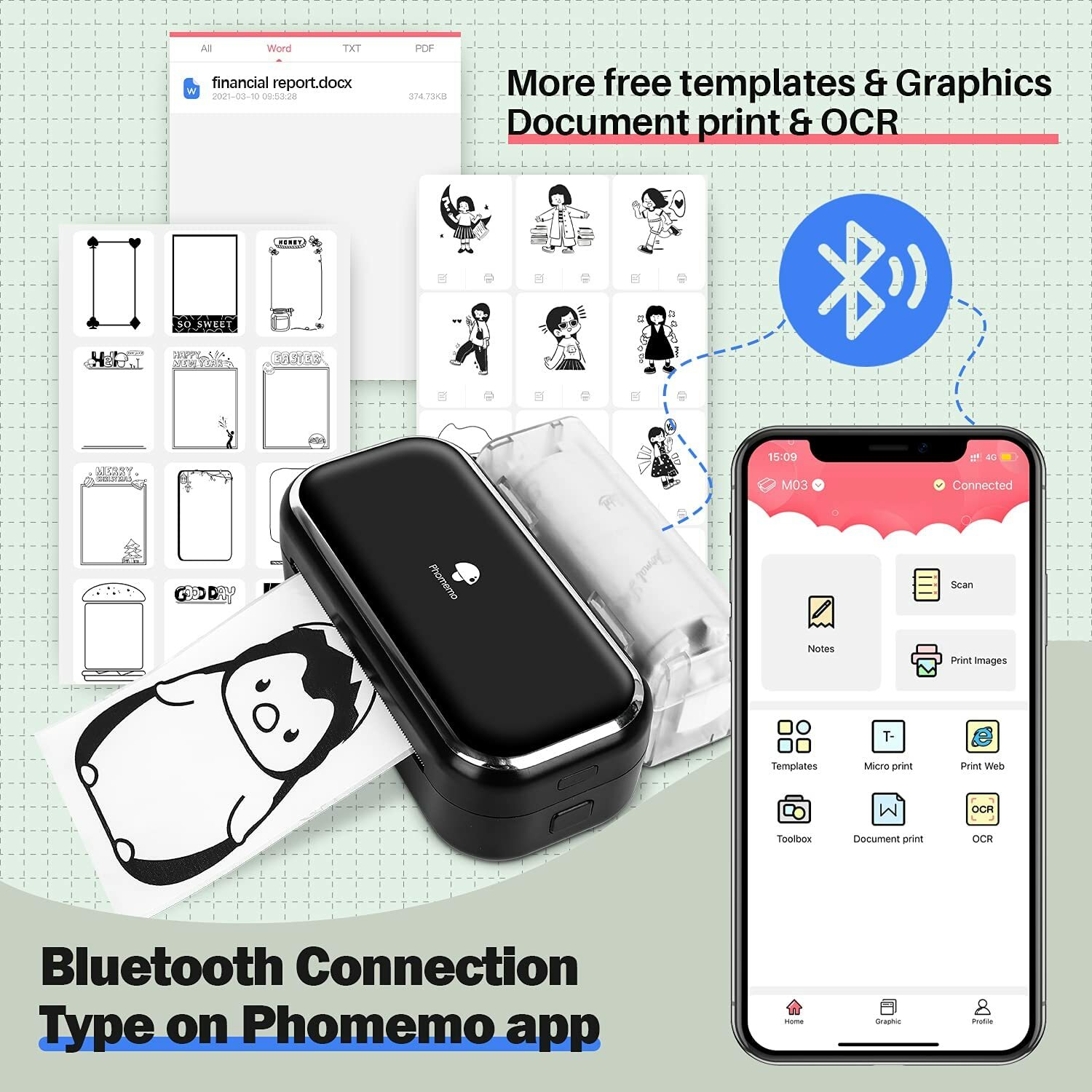Phomemo M03 Bluetooth Portable Thermal Sticker Printer 80mm for iOS & Android