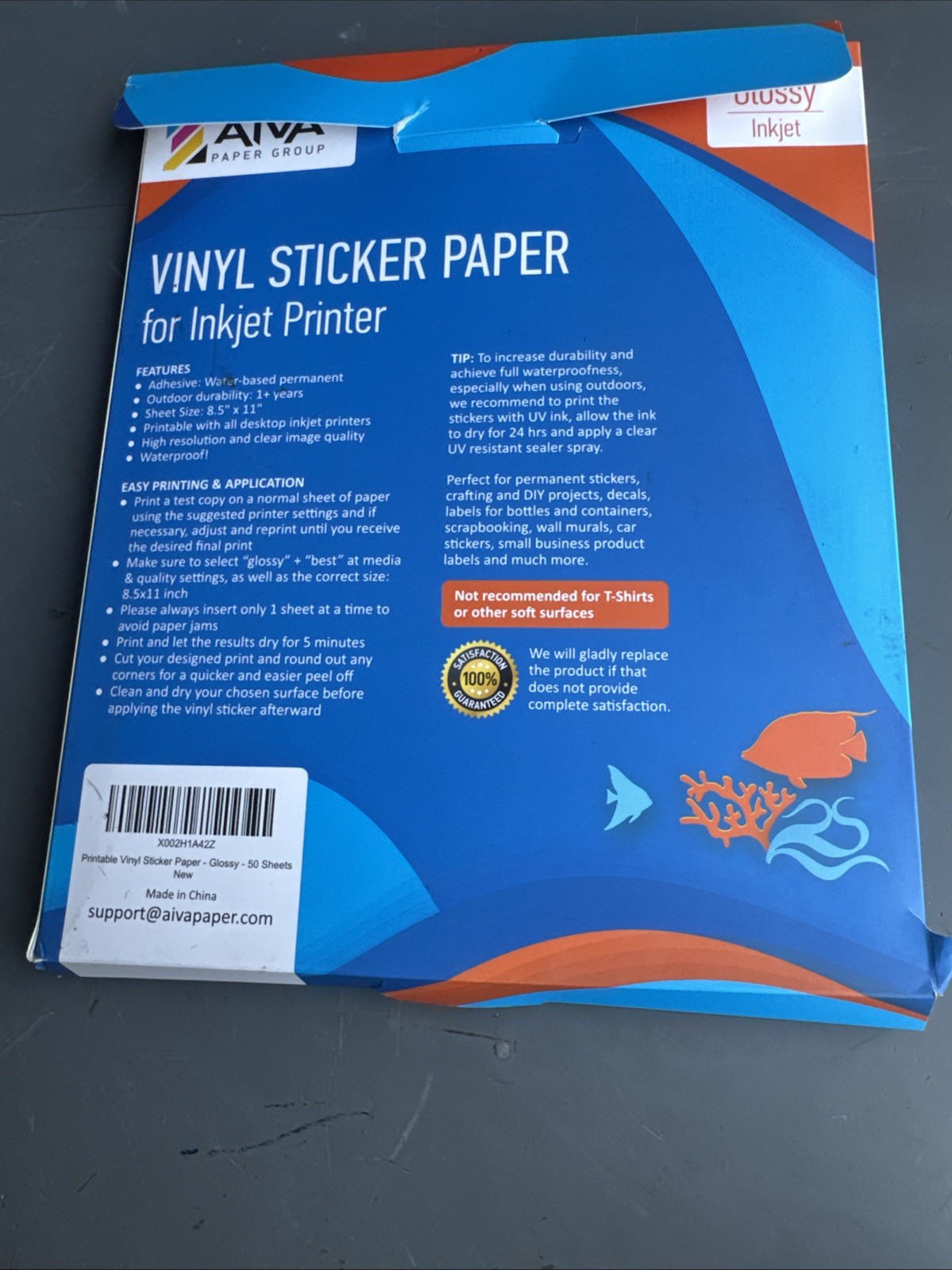8 1/2 X 11 in 50 Sheets Of Vinyl Sticker Paper Glossy Inkjet 100 Microns Thick