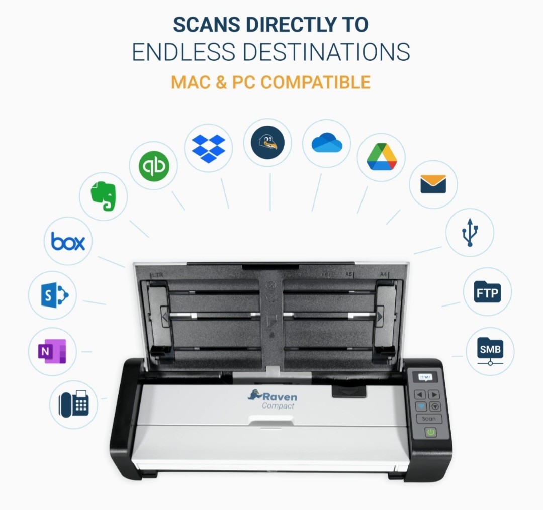 Raven Compact Document Scanner – Wireless Scanning to Mac or Windows PC