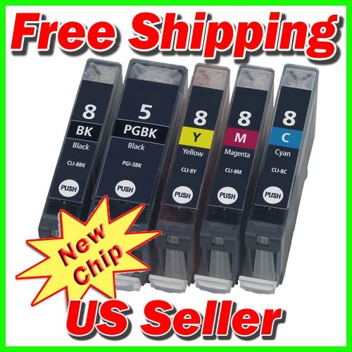 5 Ink Pack w/ CHIP for Canon PGI-5BK CLI-8 Pixma iP4200 iP4500 MP800 MP810 MP960