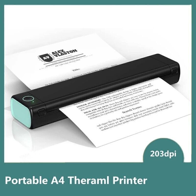 A4 Portable Mini Wireless Bluetooth Inkless Thermal Printer Tattoo Paper lot