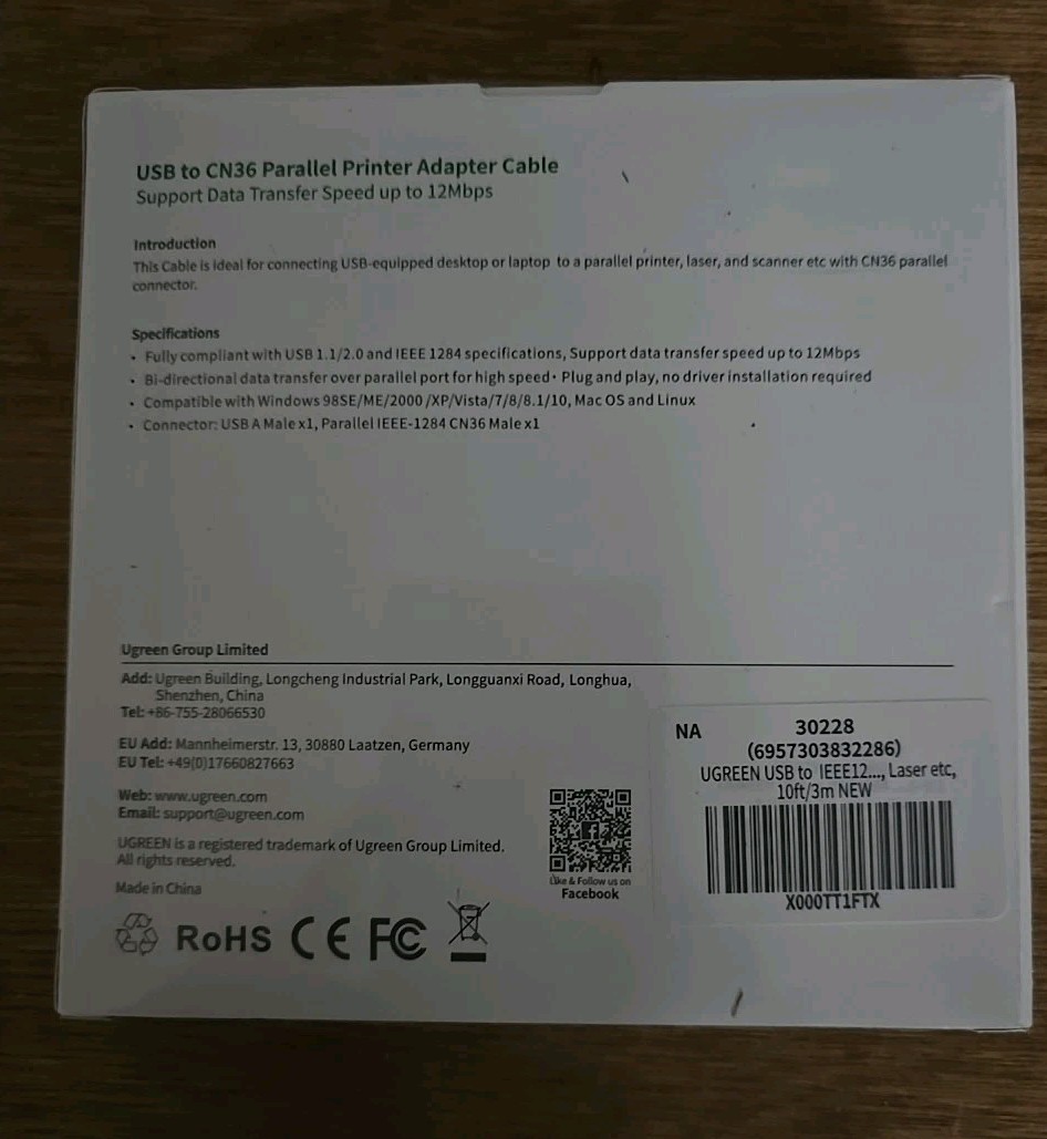 USB Port Equipment Parallel Printer Laser CN36 Parallel Connection