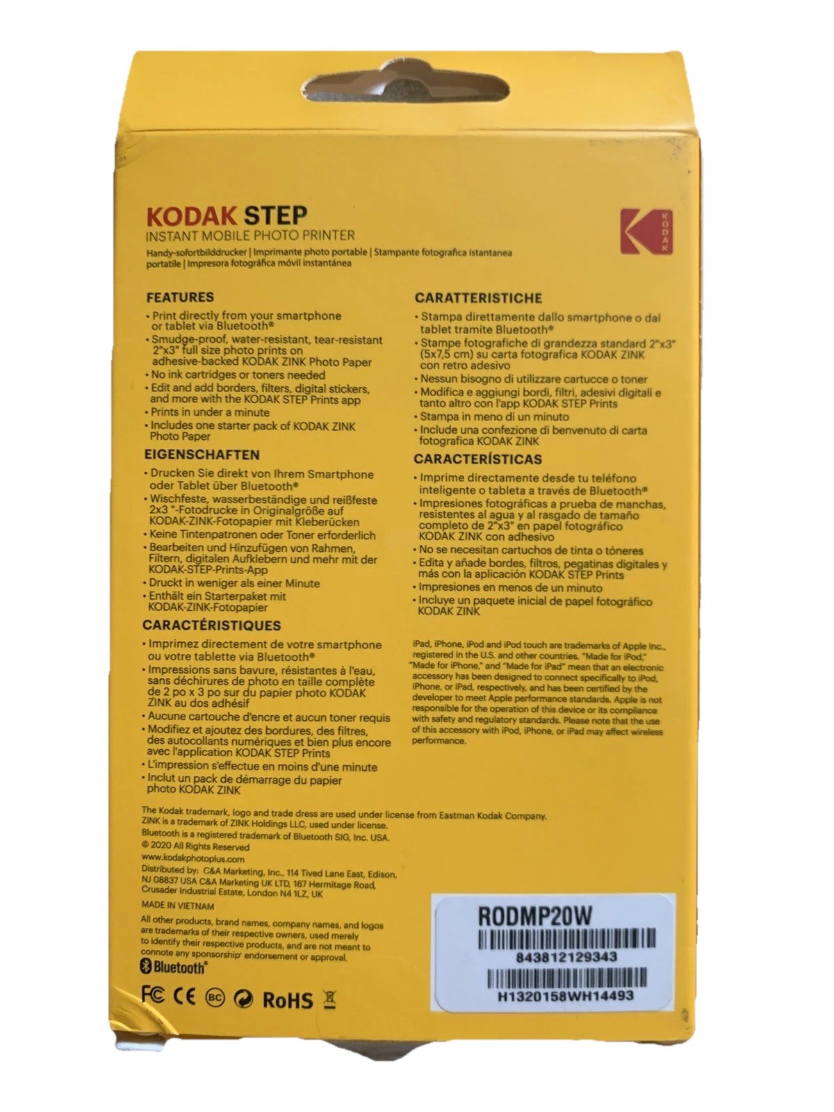 Kodak Step Mobile Instant Photo Printer, Portable Zink 2×3 Mini Printer, White