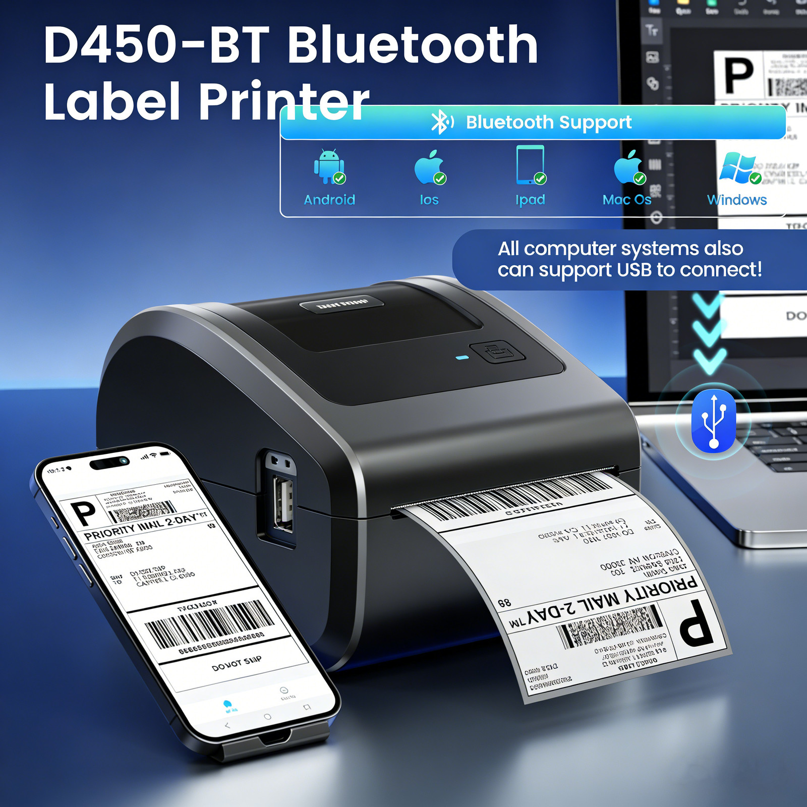 Shipping Label Printer Bluetooth 4×6 Printer for Thermal Label USPS FedEx UPS