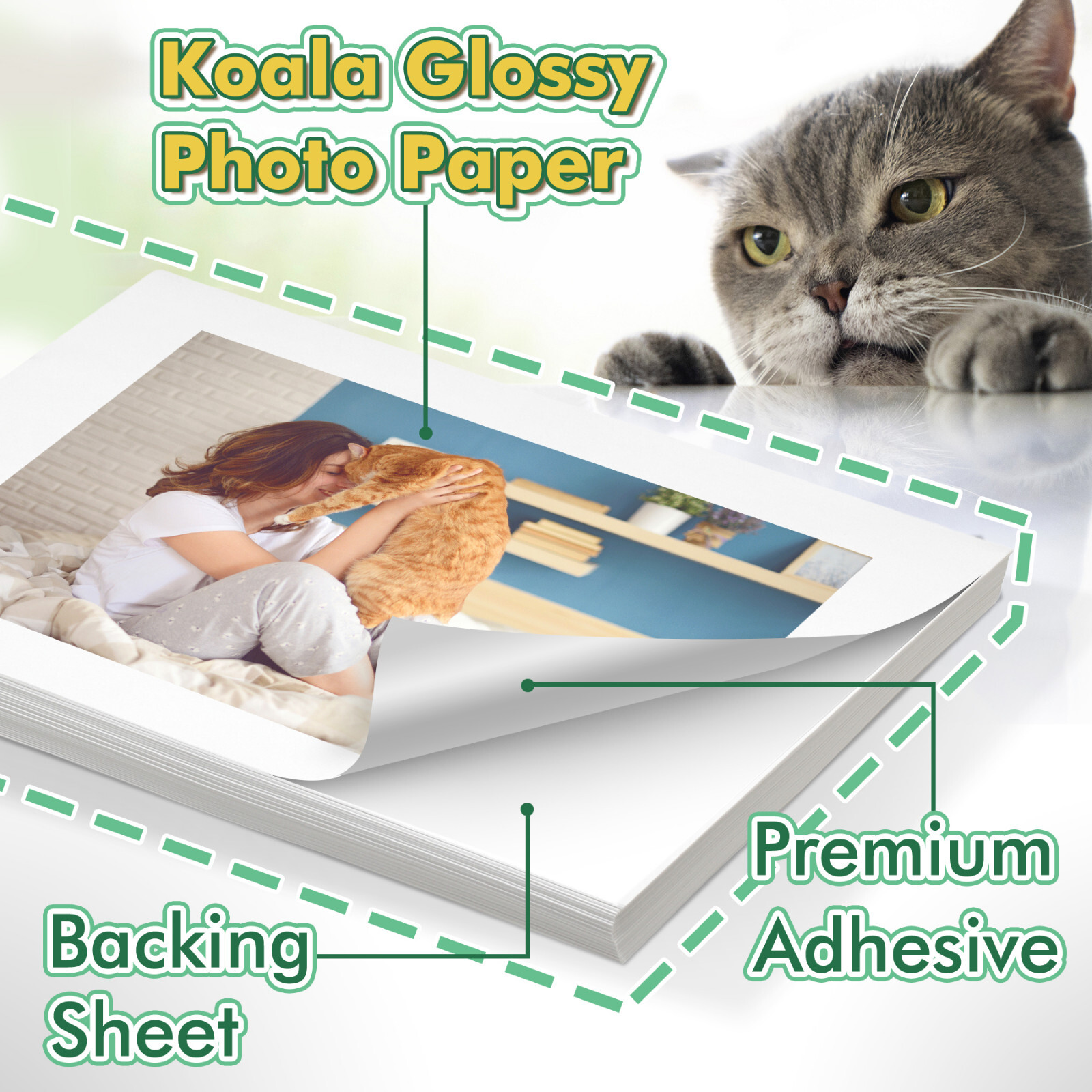 100 Sheets Koala Glossy Sticker Paper 8.5×11 Photo Inkjet + Laser Printers 36lb
