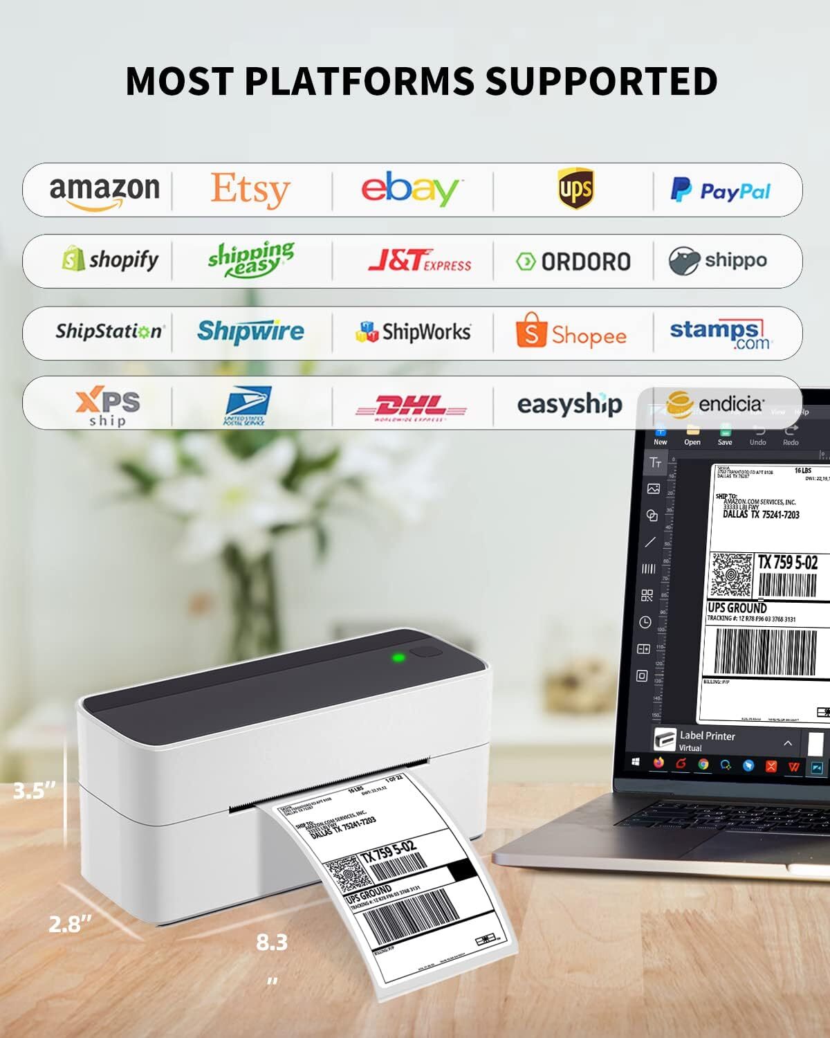 Bluetooth Shipping Label Printer 4×6″ Thermal Desktop Printer + 500 Labels Lot
