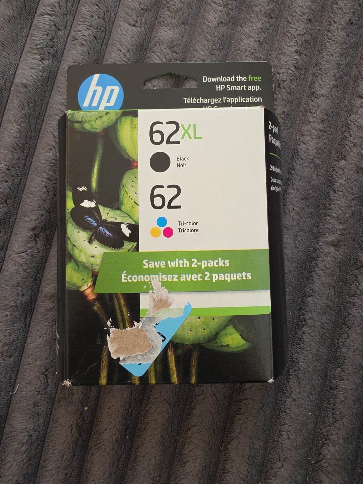 HP 62XL Black & 62 Tri-Color Ink Set New in Box 2027
