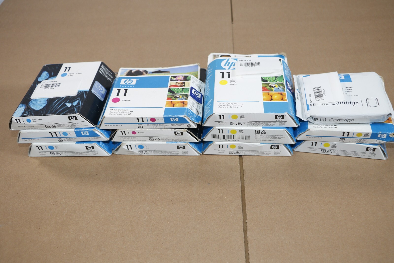 Lot Of 12 OEM HP 11 Officejet 9110,9130,K850 CMY Inks C4836A, C4837A, C4838A