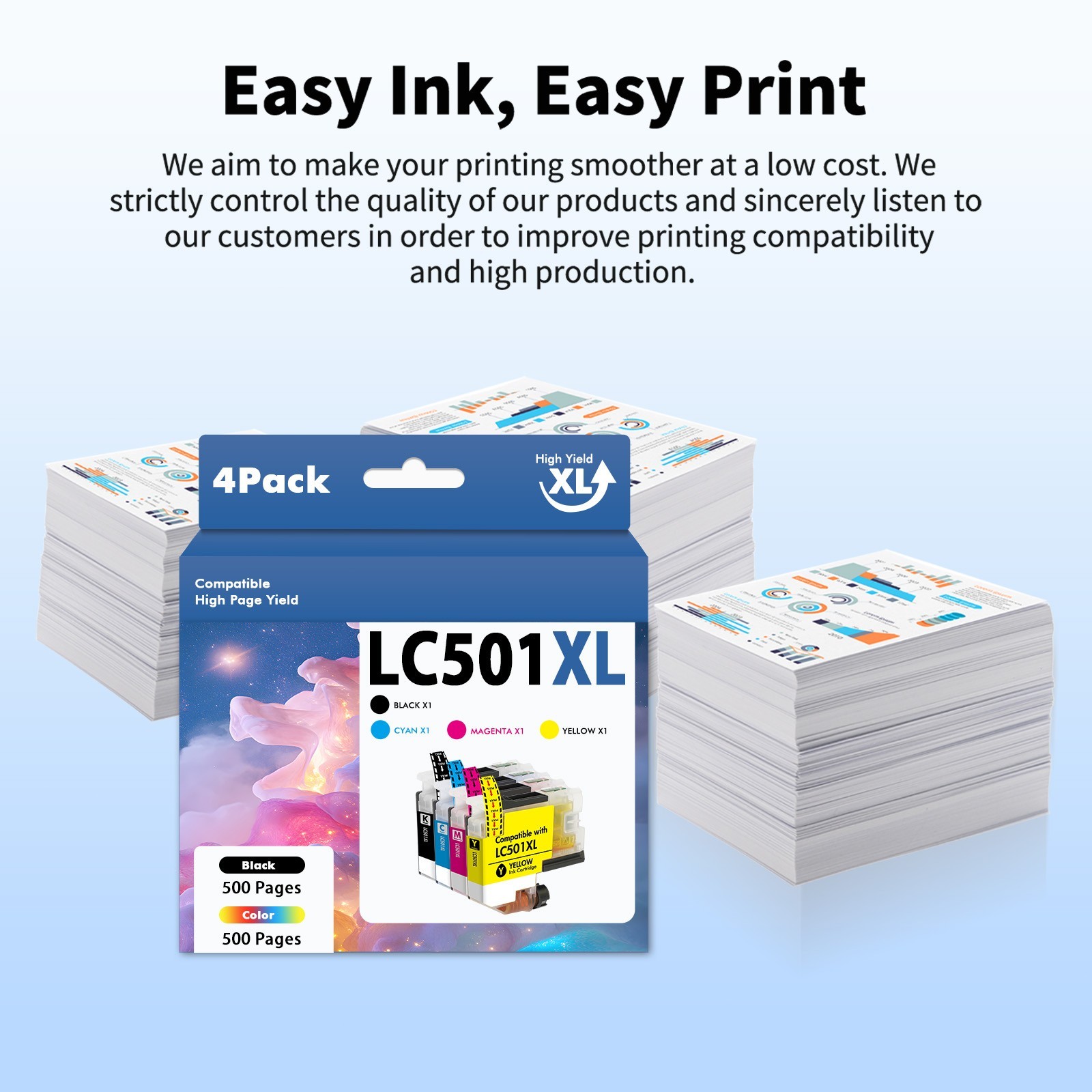 4pk LC501XL Ink Cartridges for Brother MFC-J1260DW MFC-J1410DW J1360DW LC501