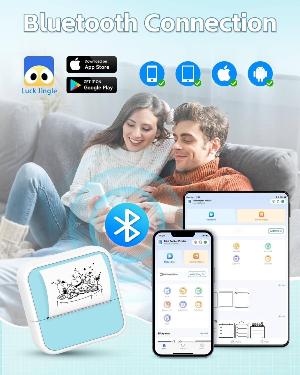 300 Dpi Sticker Printer – Mini Bluetooth Printers,S1 Portable Thermal Printer