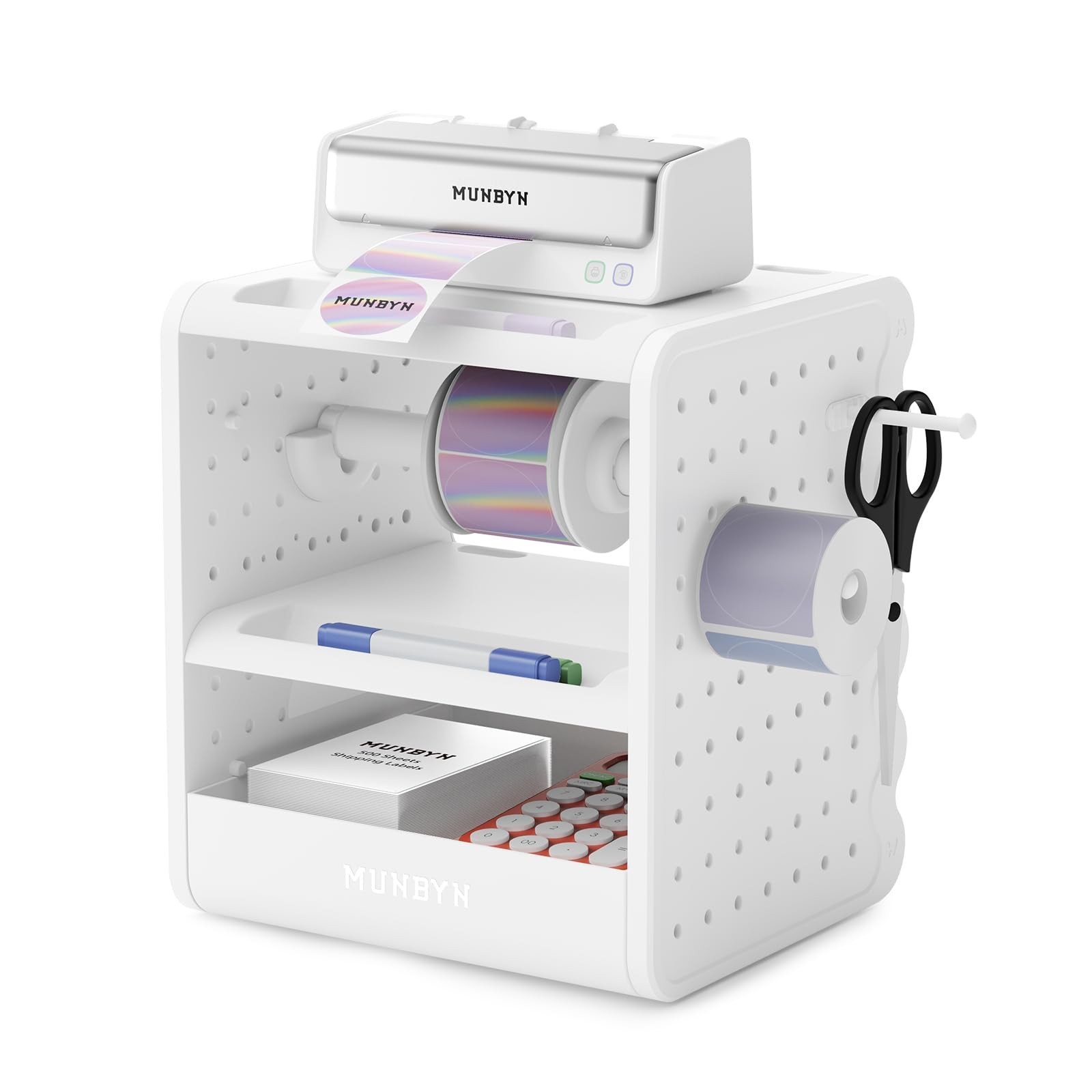 ILH03 4×6 Thermal Label Holder, 5-in-1 Sticker Holder with 3-Tier Shelf, Draw…