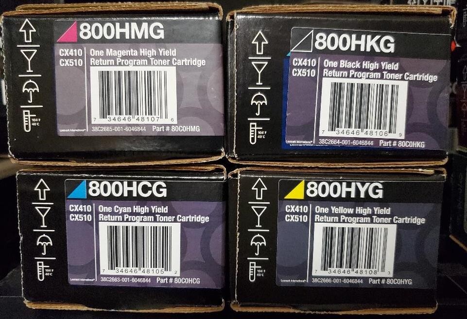 GENUINE SET OF 4 SEALED LEXMARK TONERS 800HMG 800HCG 800HYG 800HCG CX410 CX510