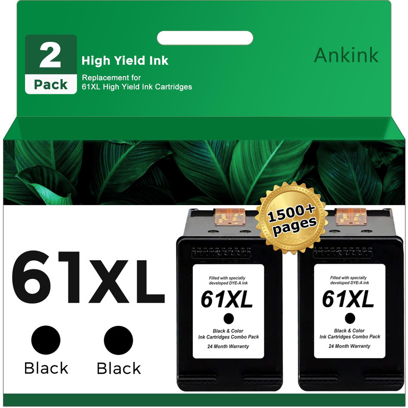 Ankink 61Xl Black Ink Cartridge Replacement For Hp 61 Xl Hp61 Hp61Xl 2 Pack