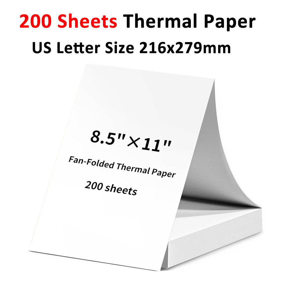 200 Sheets 8.5″ x 11″ Thermal Printer Paper US Letter Size Perforated Folded