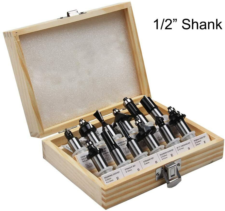 FivePears Tungsten Carbide Router Bits – 12 Piece Set With 1/2-Inch Shank Doors