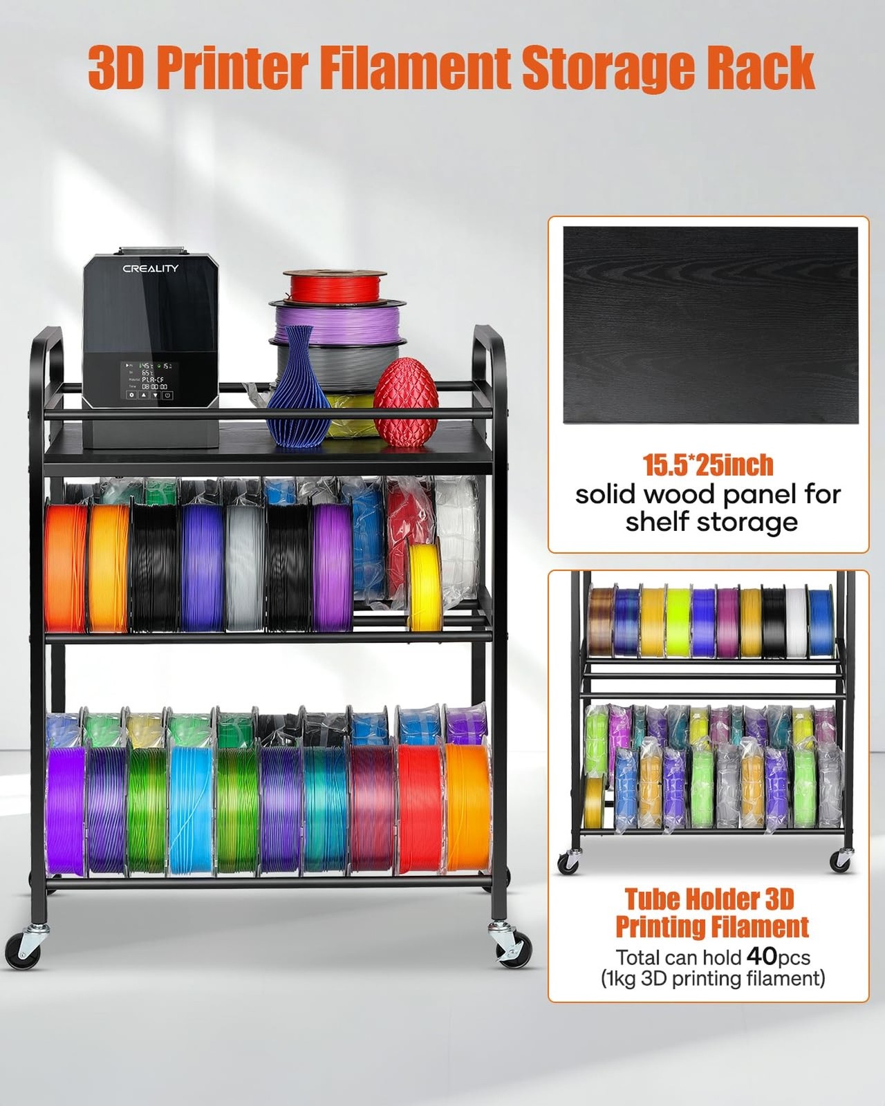 3D Printer Filament Storage Rack- Rolling Filament Spool Holders Racks with W…