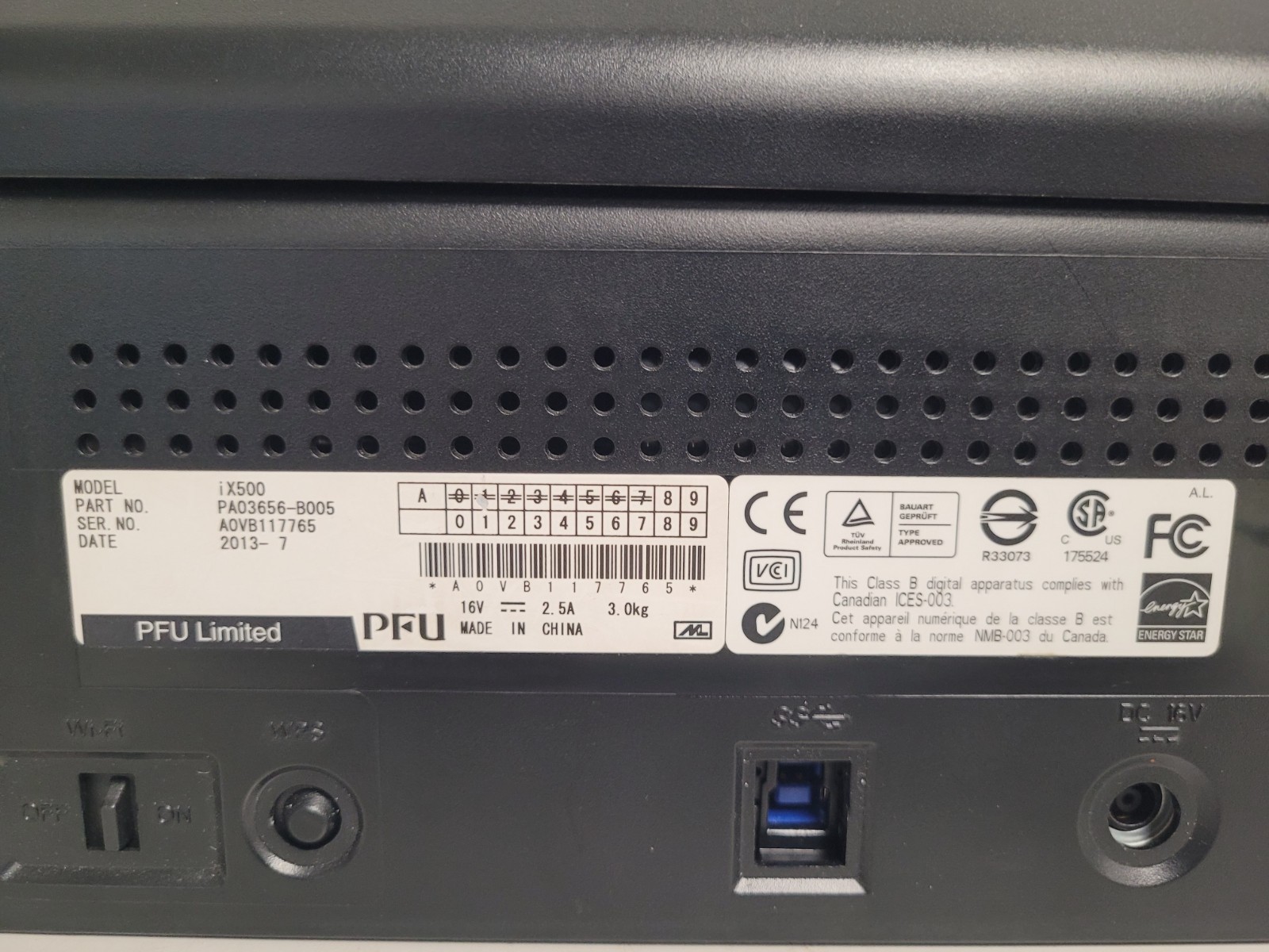 Fujitsu scansnap ix500 scanner low pages count used tested No adapter A0VB117765