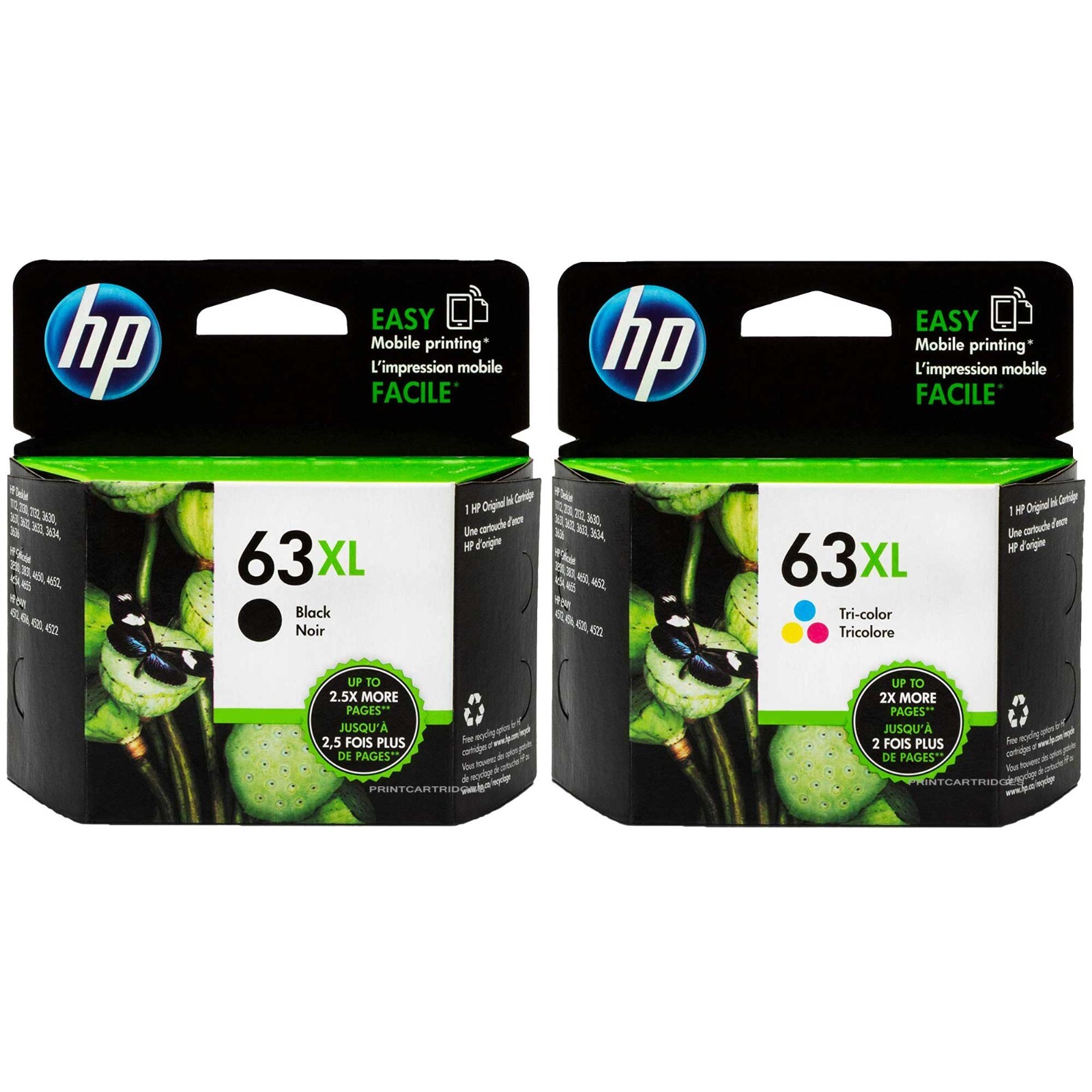 HP 63XL 2-pack Black/Tri-color Original Ink Cartridges Genuine HP
